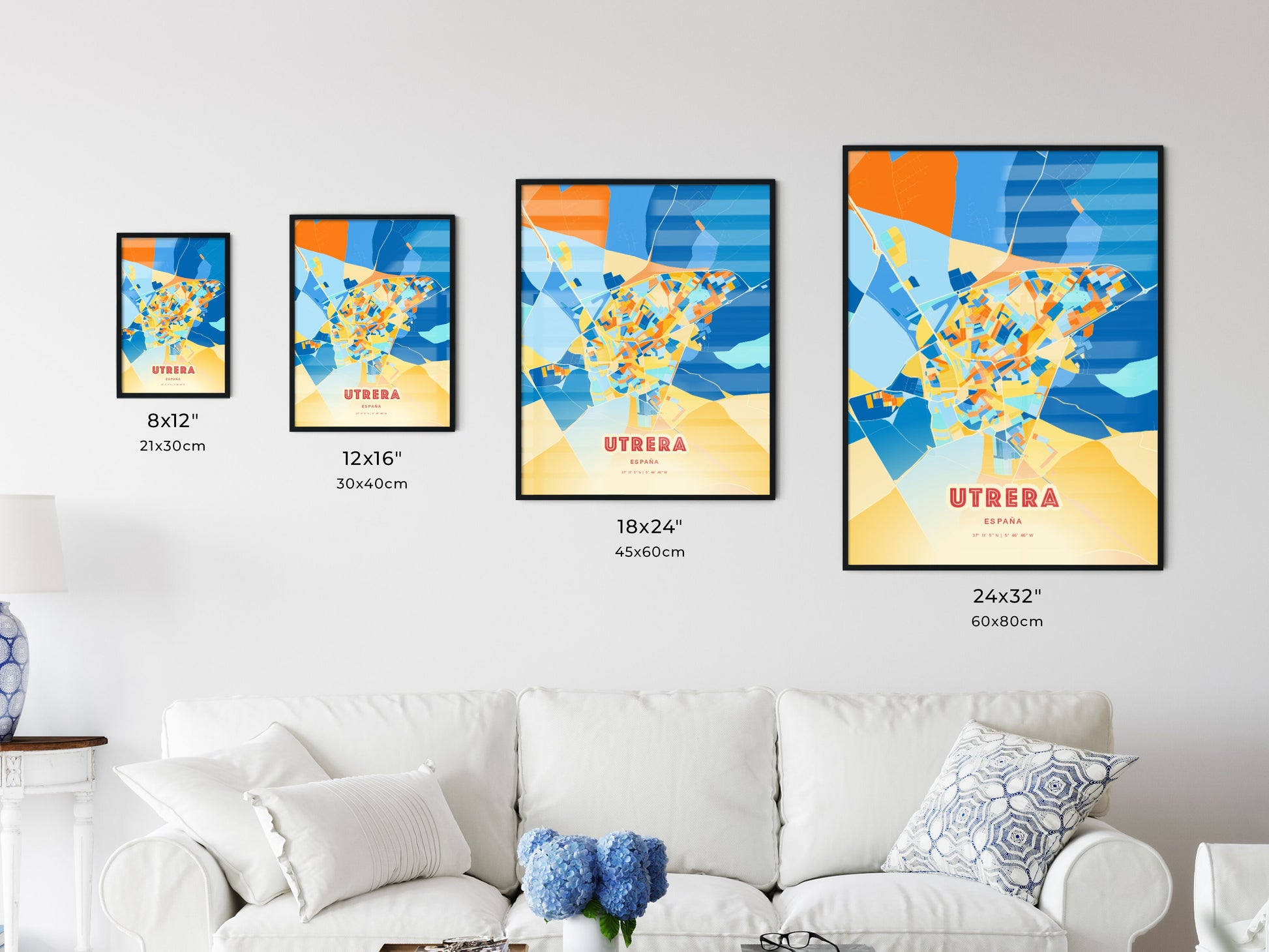 Colorful UTRERA SPAIN Fine Art Map Blue Orange