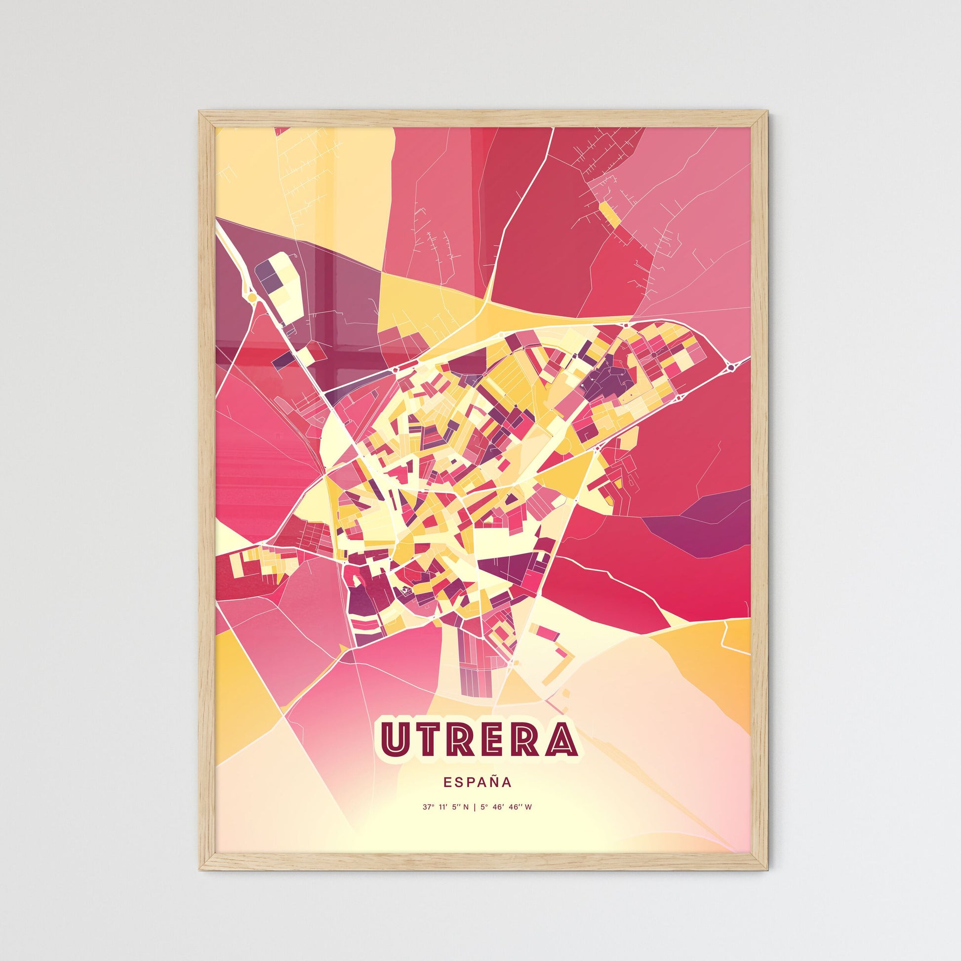 Colorful UTRERA SPAIN Fine Art Map Hot Red