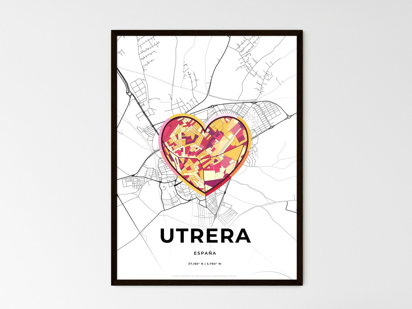 Utrera Spain wedding art map with heart icon