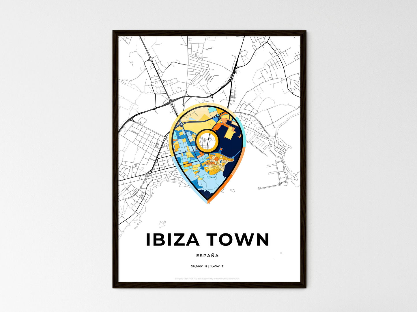 Ibiza Town Spain wedding art map with pointer icon