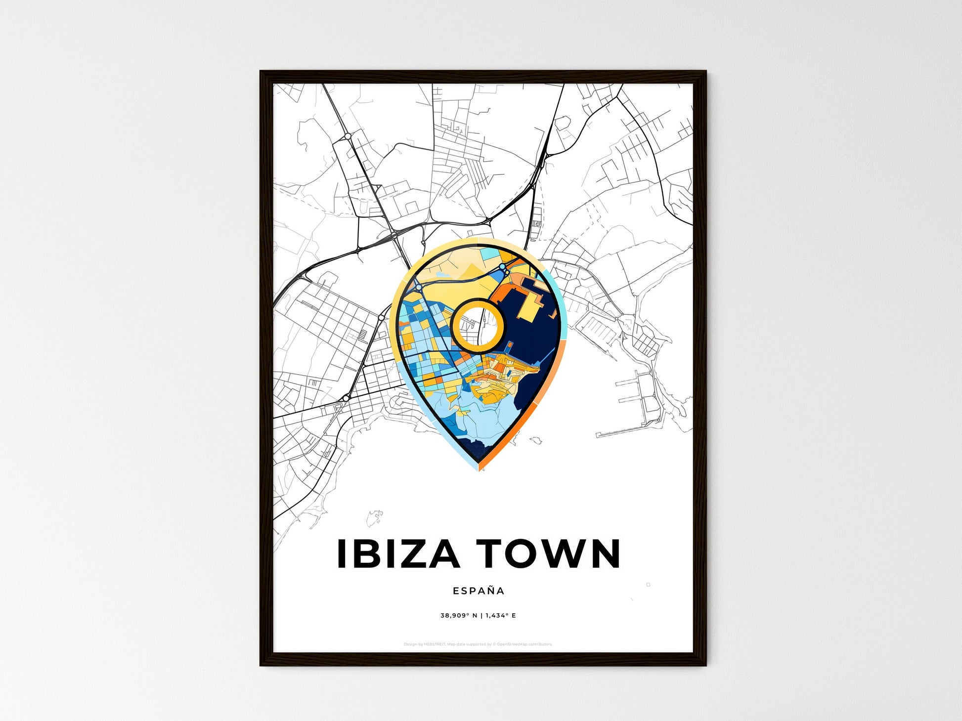 Ibiza Town Spain wedding art map with pointer icon