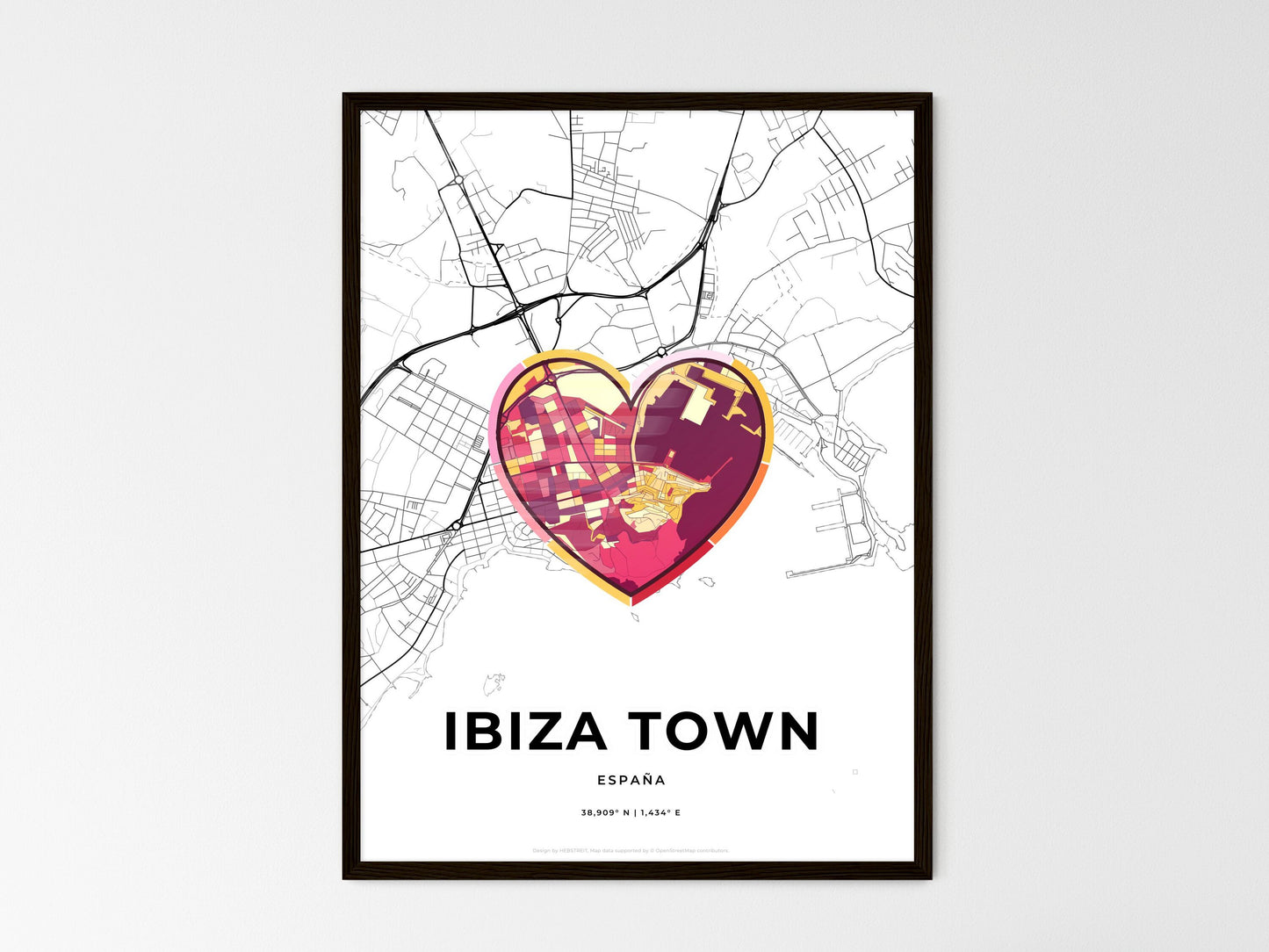 Ibiza Town Spain wedding art map with heart icon