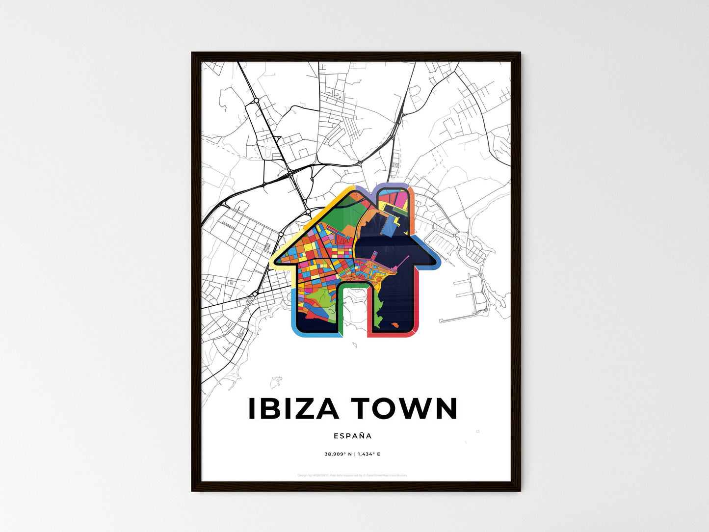 Ibiza Town Spain wedding art map with home icon