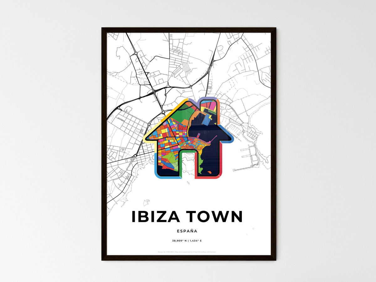 Ibiza Town Spain wedding art map with home icon