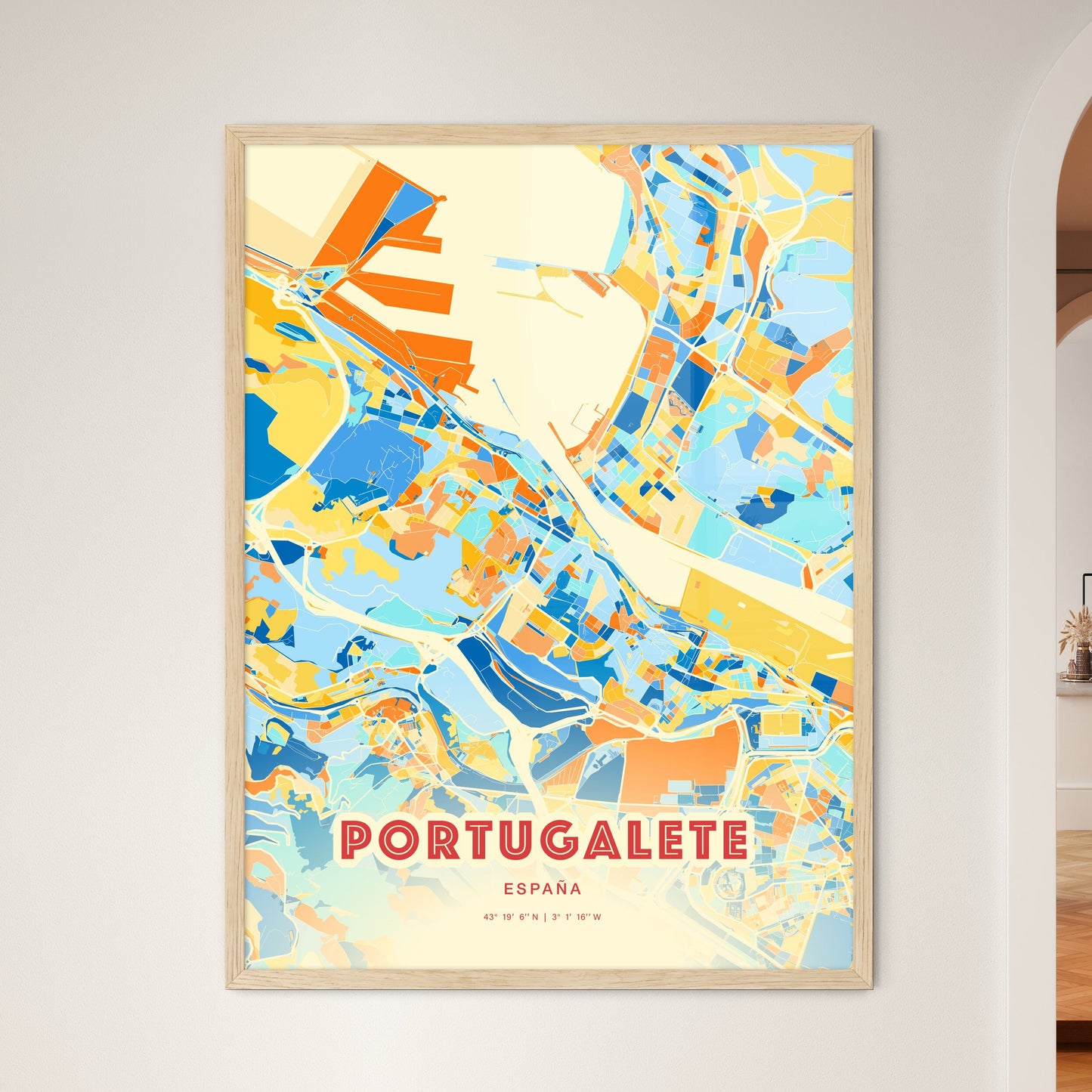 Colorful PORTUGALETE SPAIN Fine Art Map Blue Orange