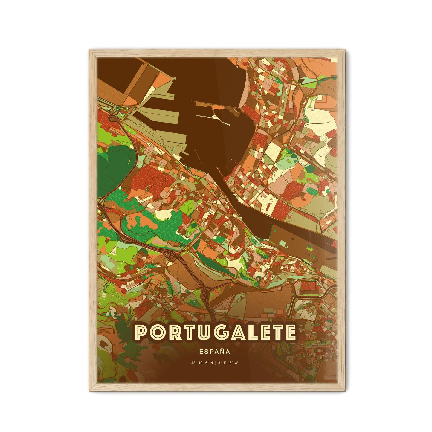 Colorful PORTUGALETE SPAIN Fine Art Map Farmhouse