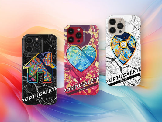 Portugalete Spain slim phone case with colorful icon. Birthday, wedding or housewarming gift. Couple match cases.