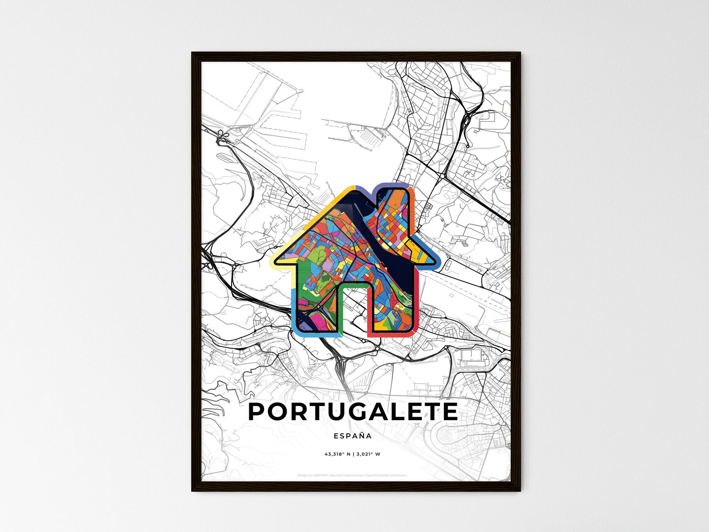 Portugalete Spain wedding art map with home icon