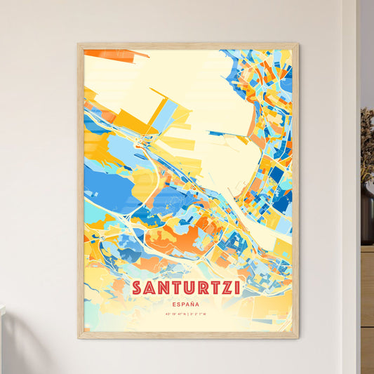 Colorful SANTURTZI SPAIN Fine Art Map Blue Orange