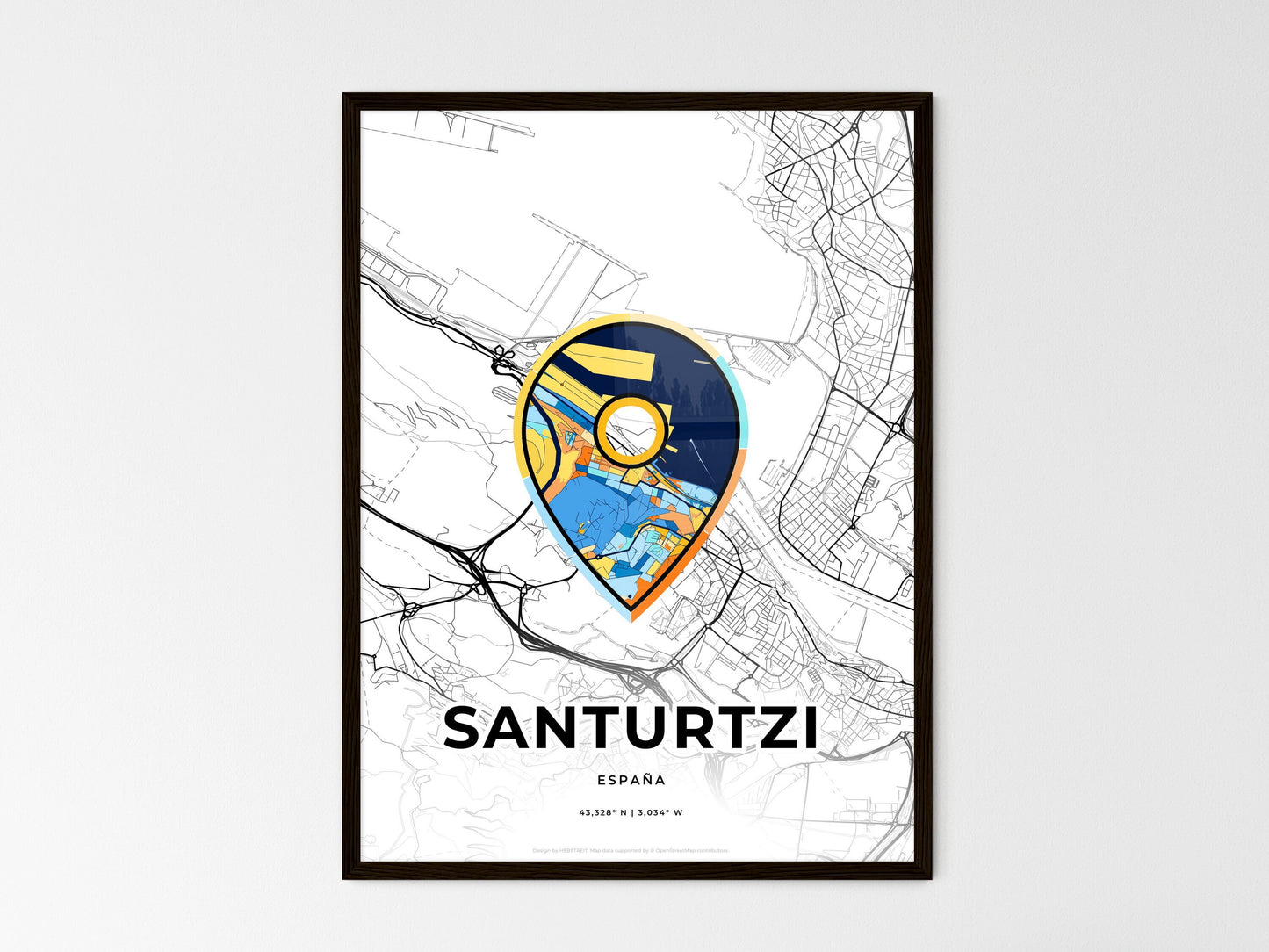 Santurtzi Spain wedding art map with pointer icon
