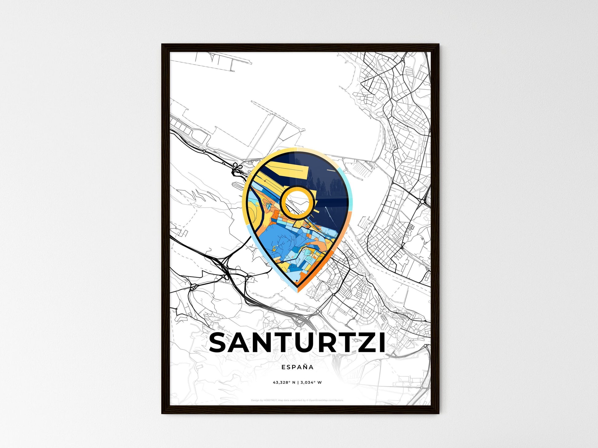Santurtzi Spain wedding art map with pointer icon