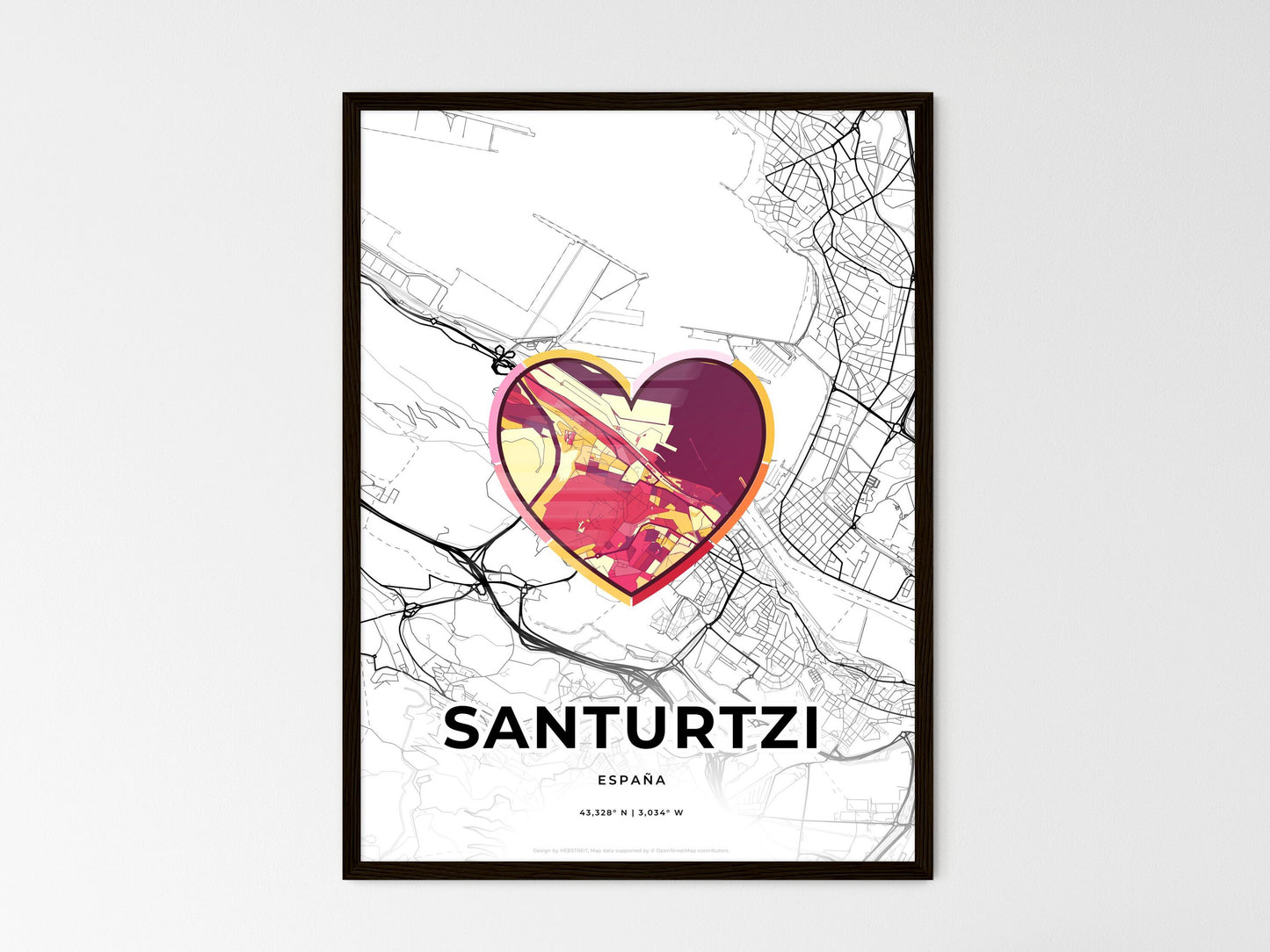 Santurtzi Spain wedding art map with heart icon