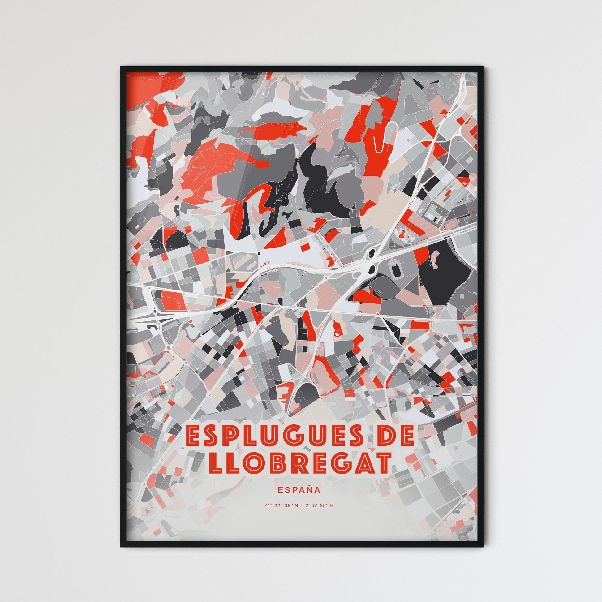 Colorful ESPLUGUES DE LLOBREGAT SPAIN Fine Art Map Modern