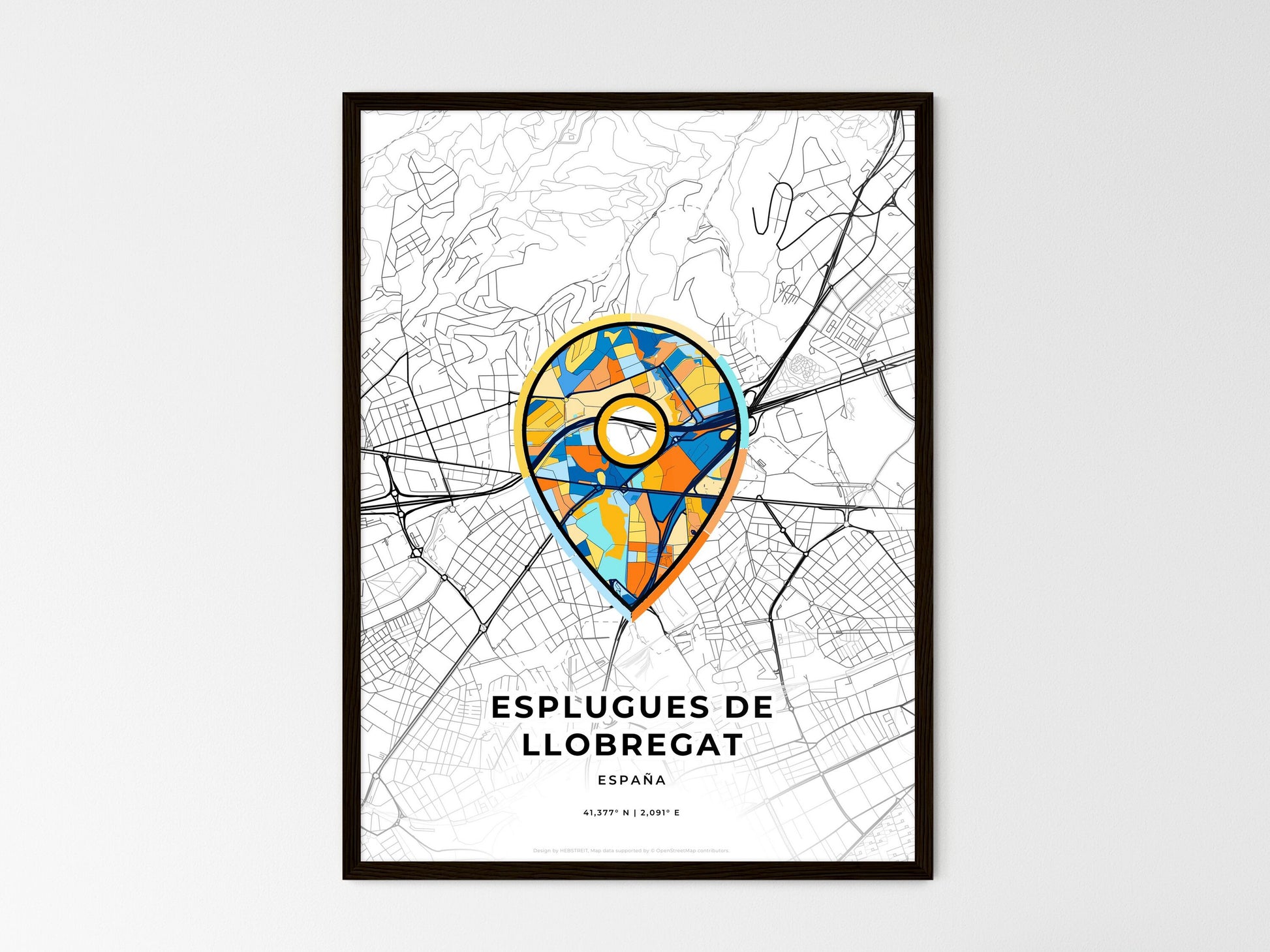 Esplugues De Llobregat Spain wedding art map with pointer icon