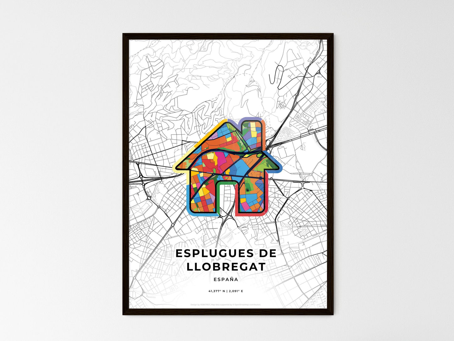 Esplugues De Llobregat Spain wedding art map with home icon
