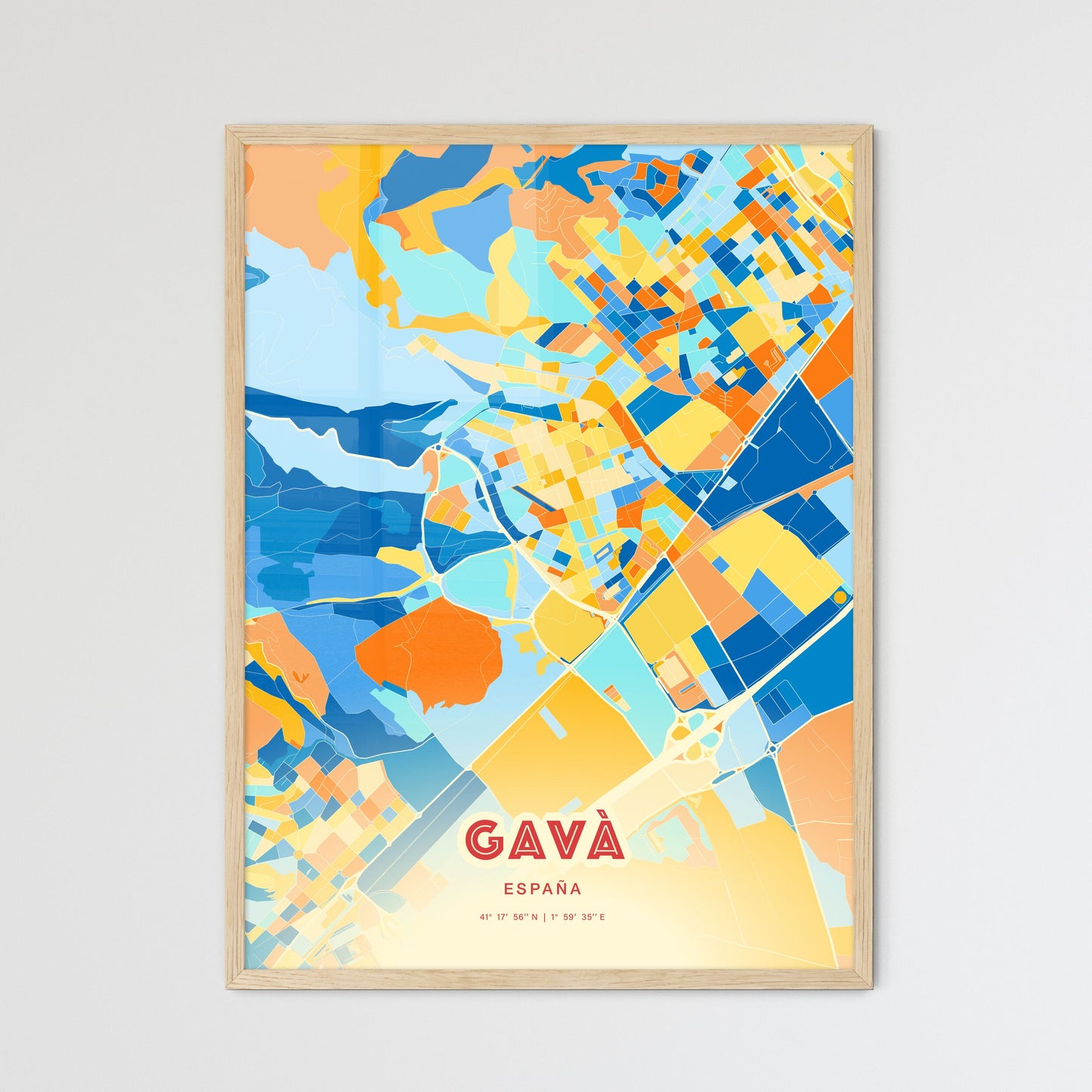 Colorful GAVÀ SPAIN Fine Art Map Blue Orange