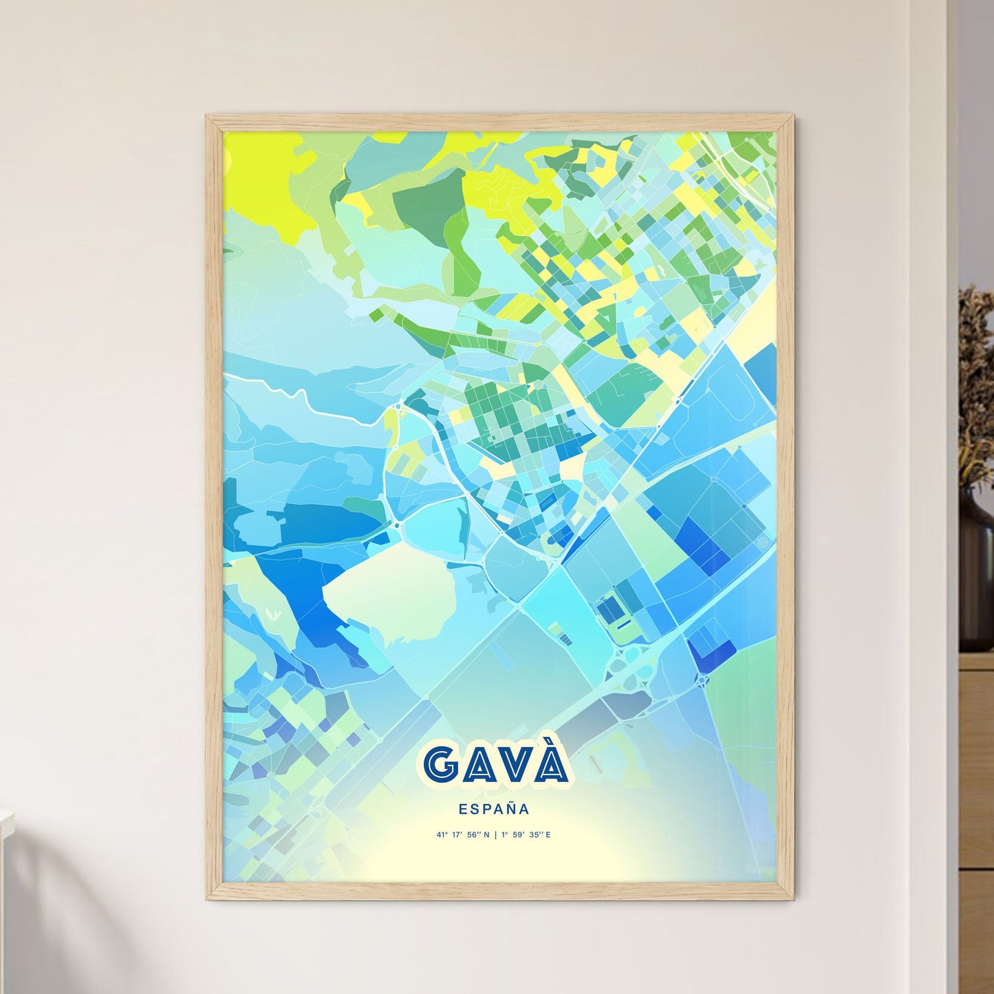 Colorful GAVÀ SPAIN Fine Art Map Cool Blue