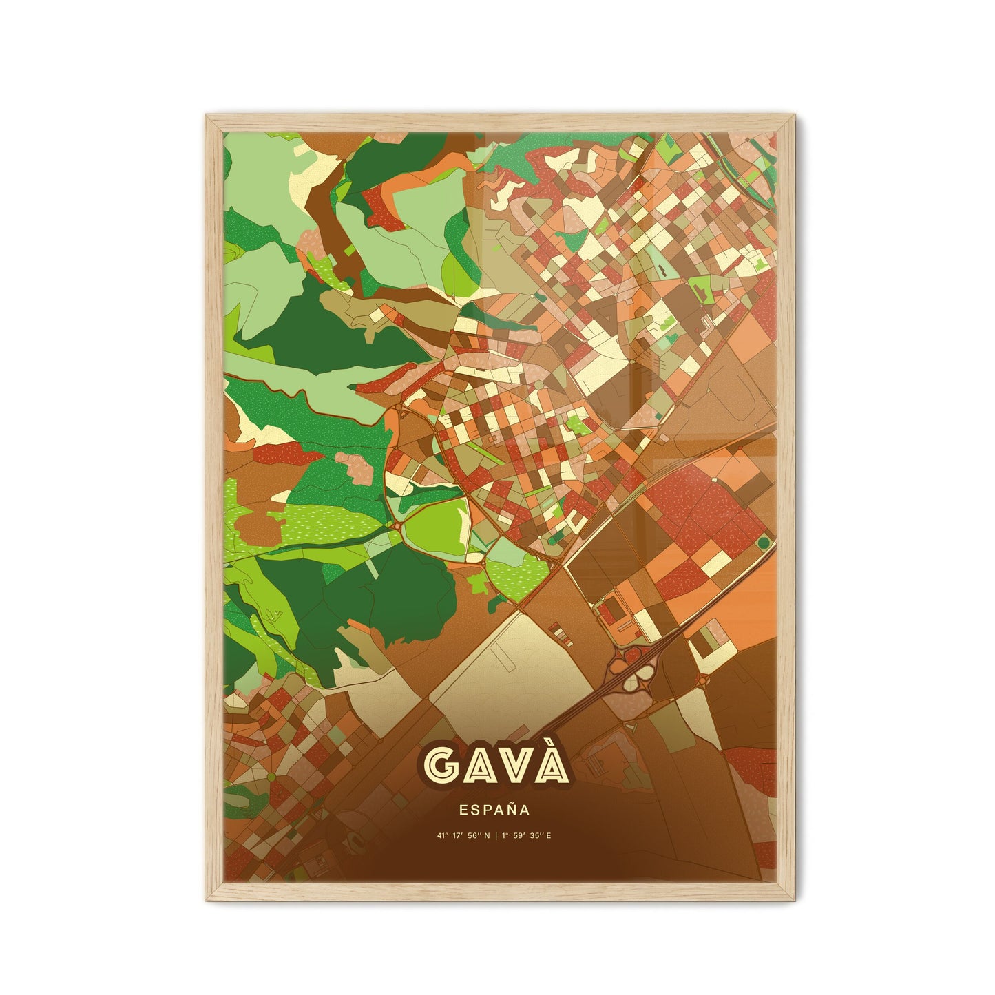 Colorful GAVÀ SPAIN Fine Art Map Farmhouse