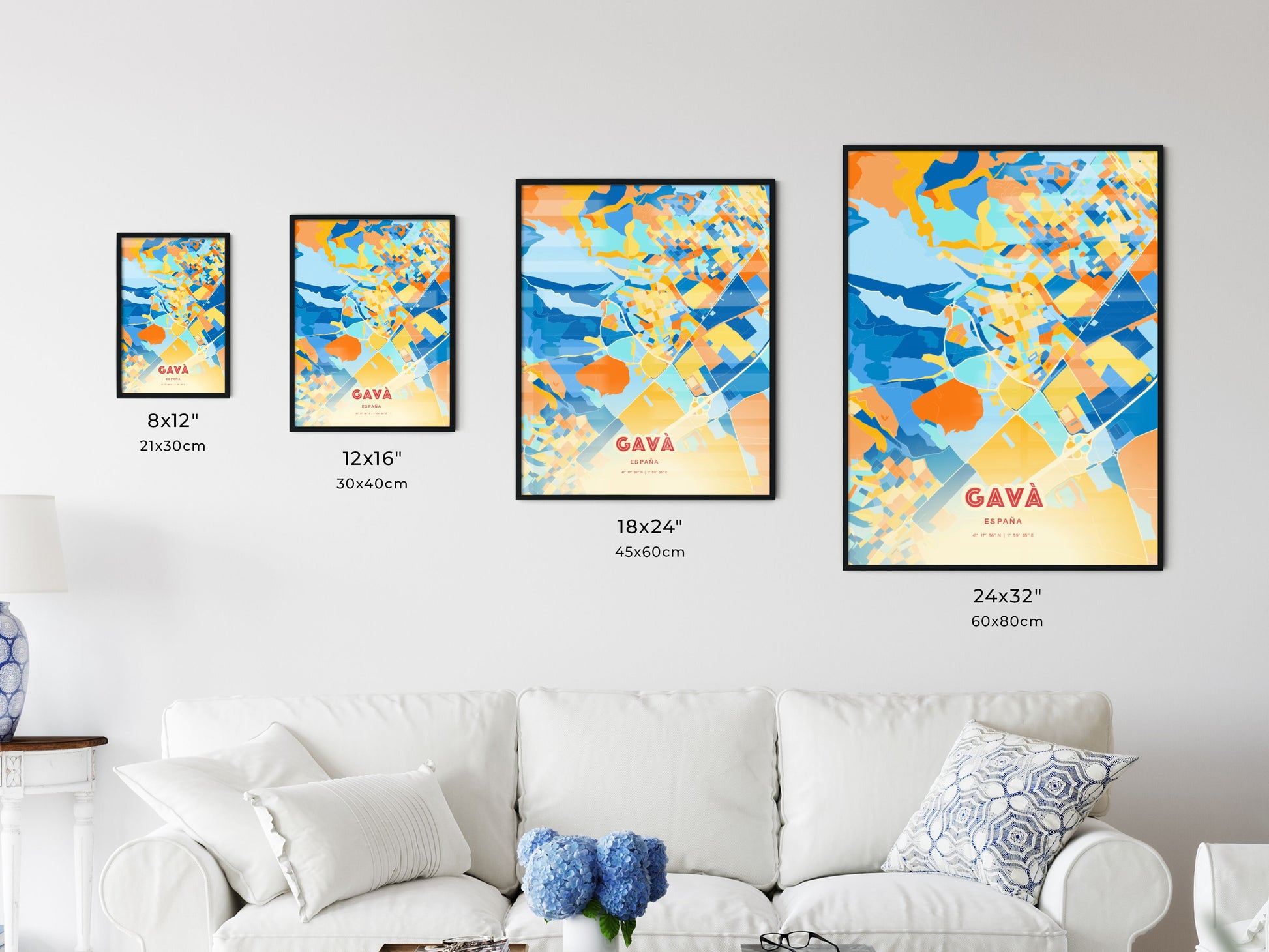 Colorful GAVÀ SPAIN Fine Art Map Blue Orange