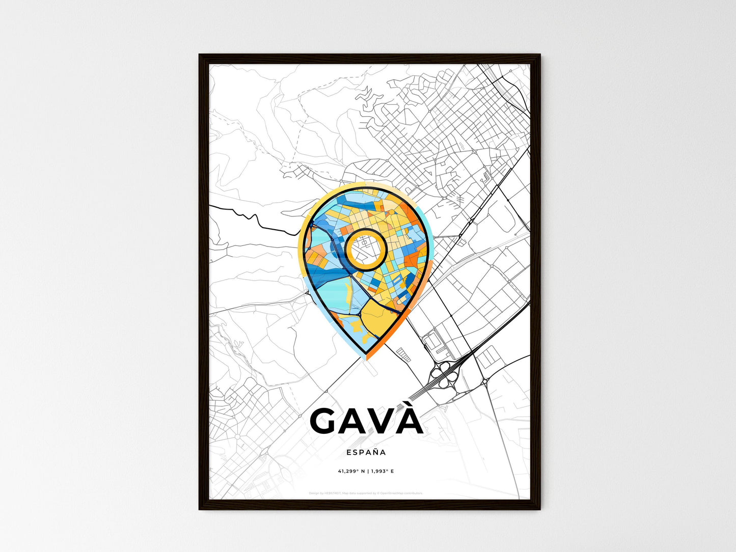 Gavà Spain wedding art map with pointer icon