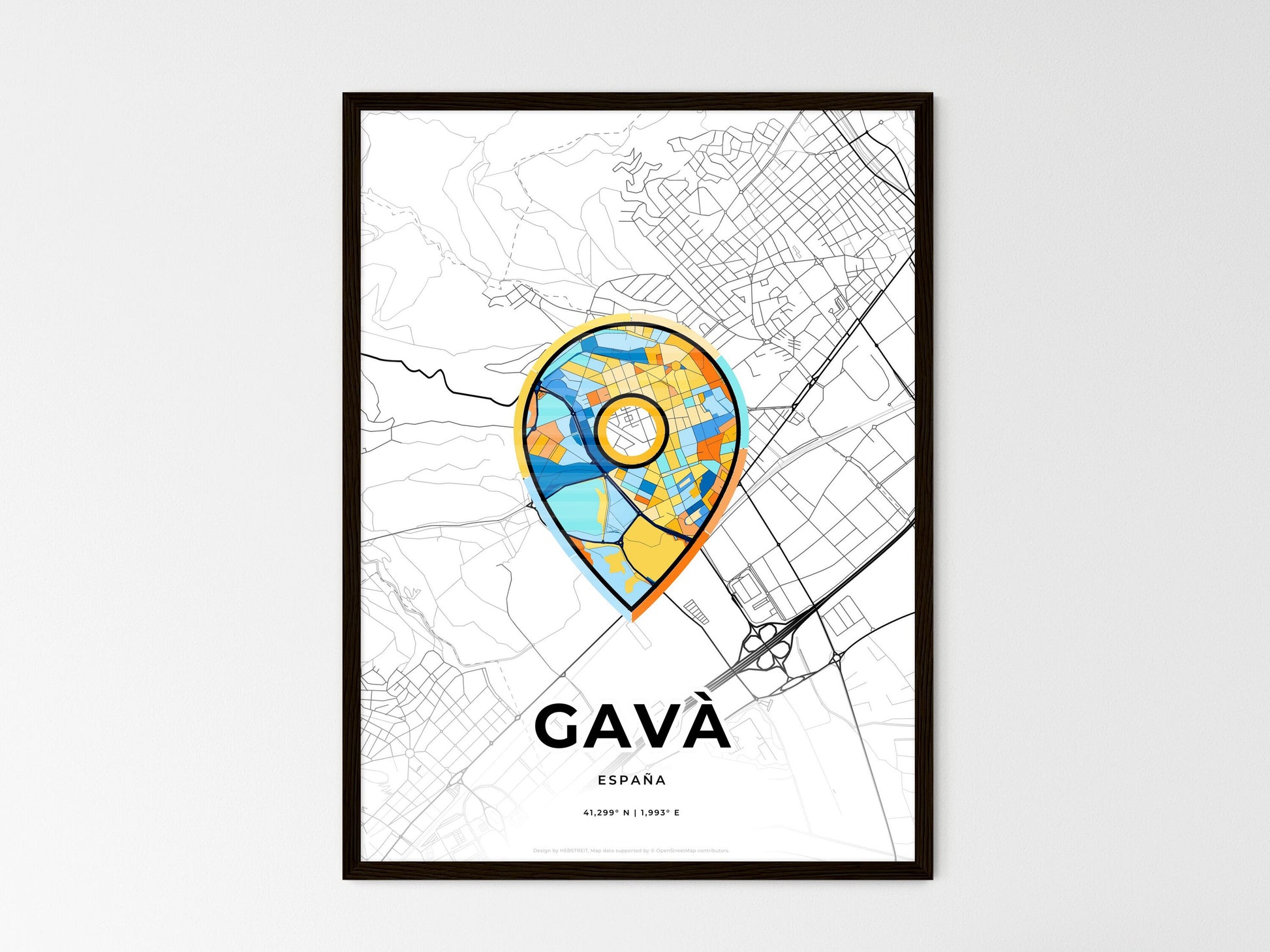 Gavà Spain wedding art map with pointer icon