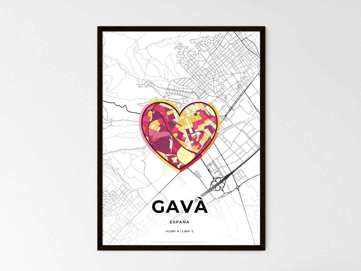 Gavà Spain wedding art map with heart icon