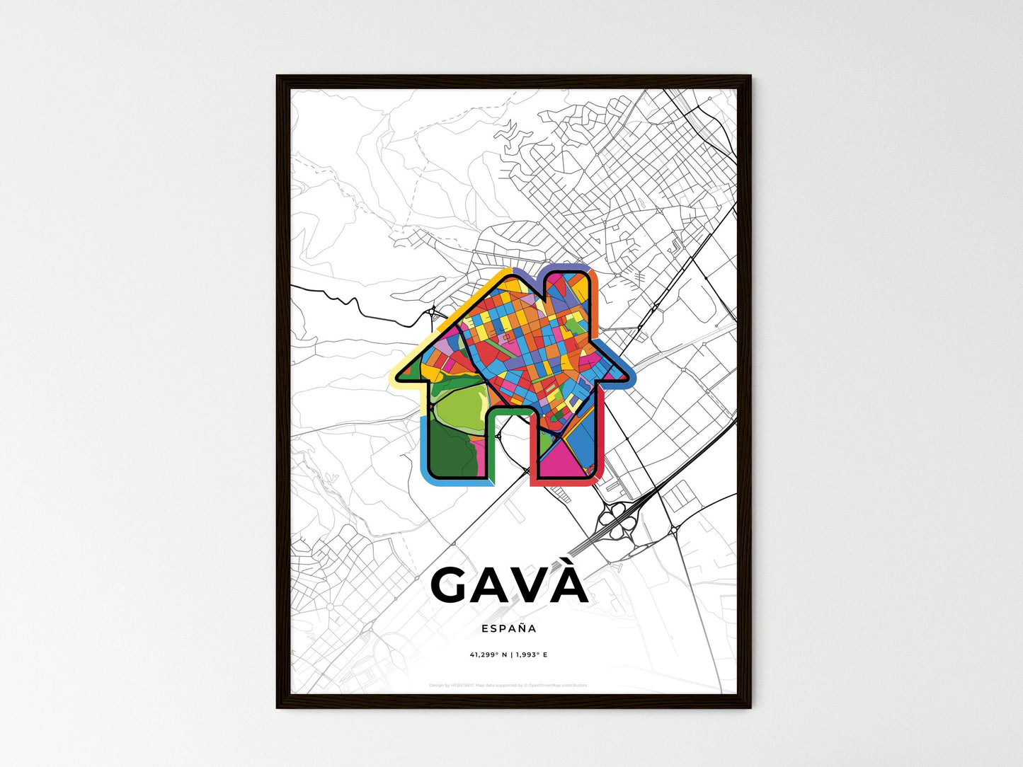 Gavà Spain wedding art map with home icon