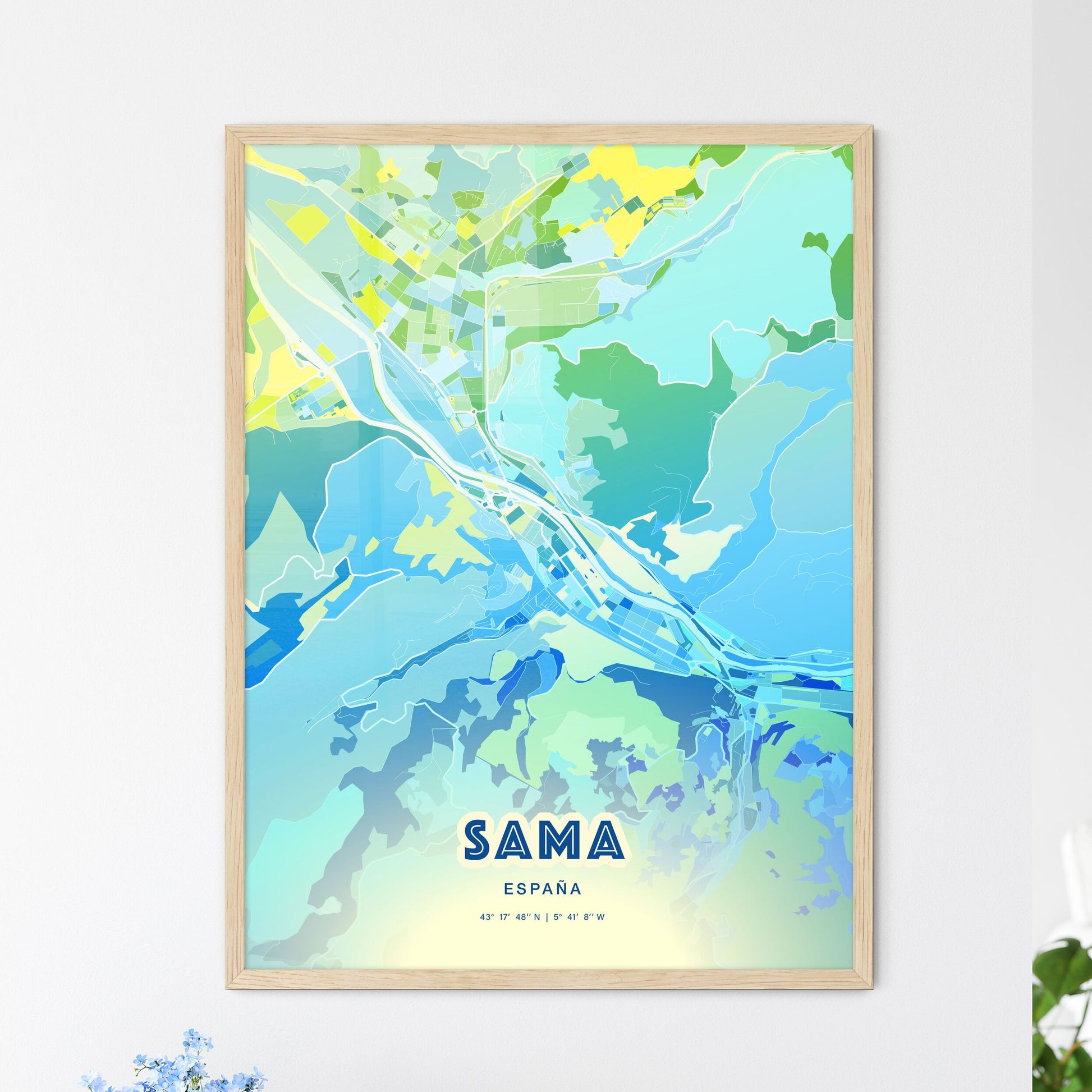 Colorful SAMA SPAIN Fine Art Map Cool Blue