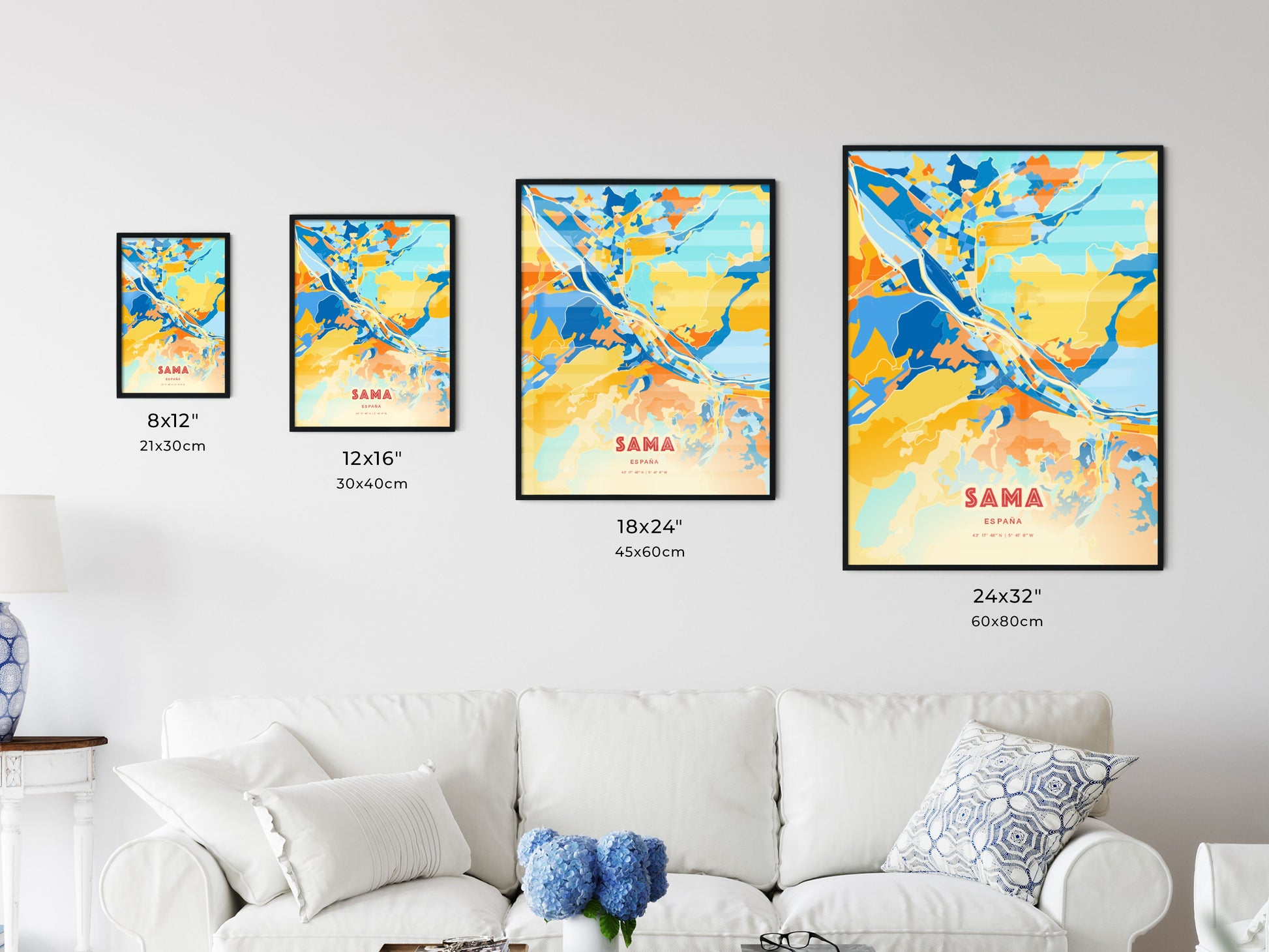 Colorful SAMA SPAIN Fine Art Map Blue Orange