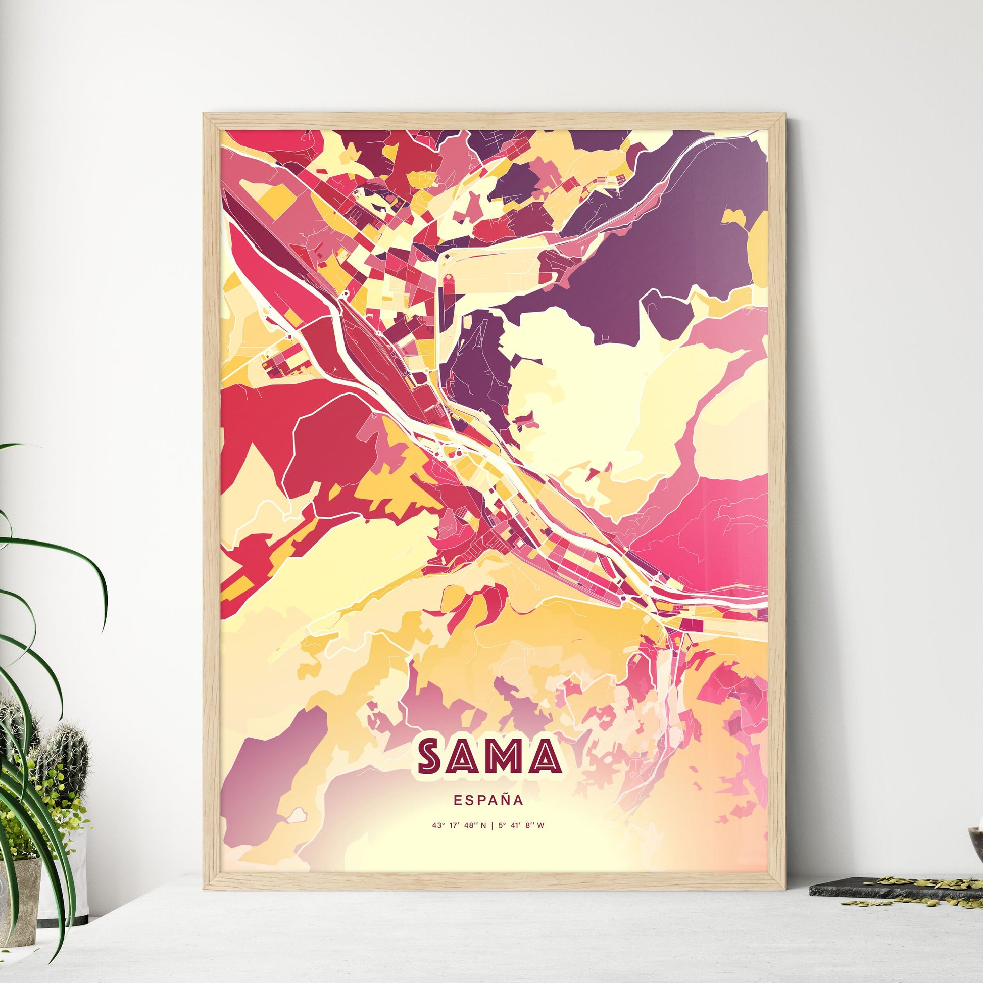 Colorful SAMA SPAIN Fine Art Map Hot Red