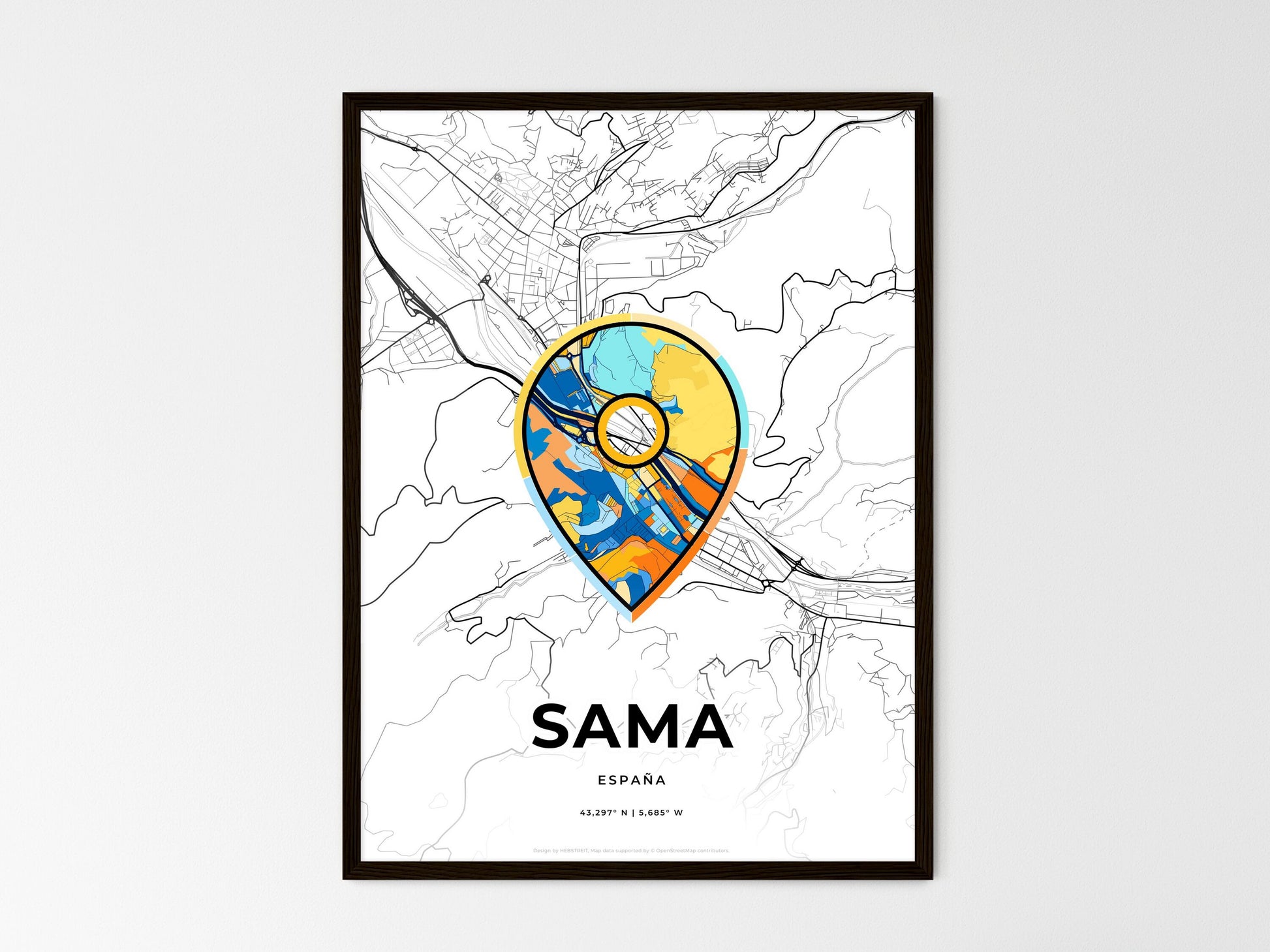 Sama Spain wedding art map with pointer icon