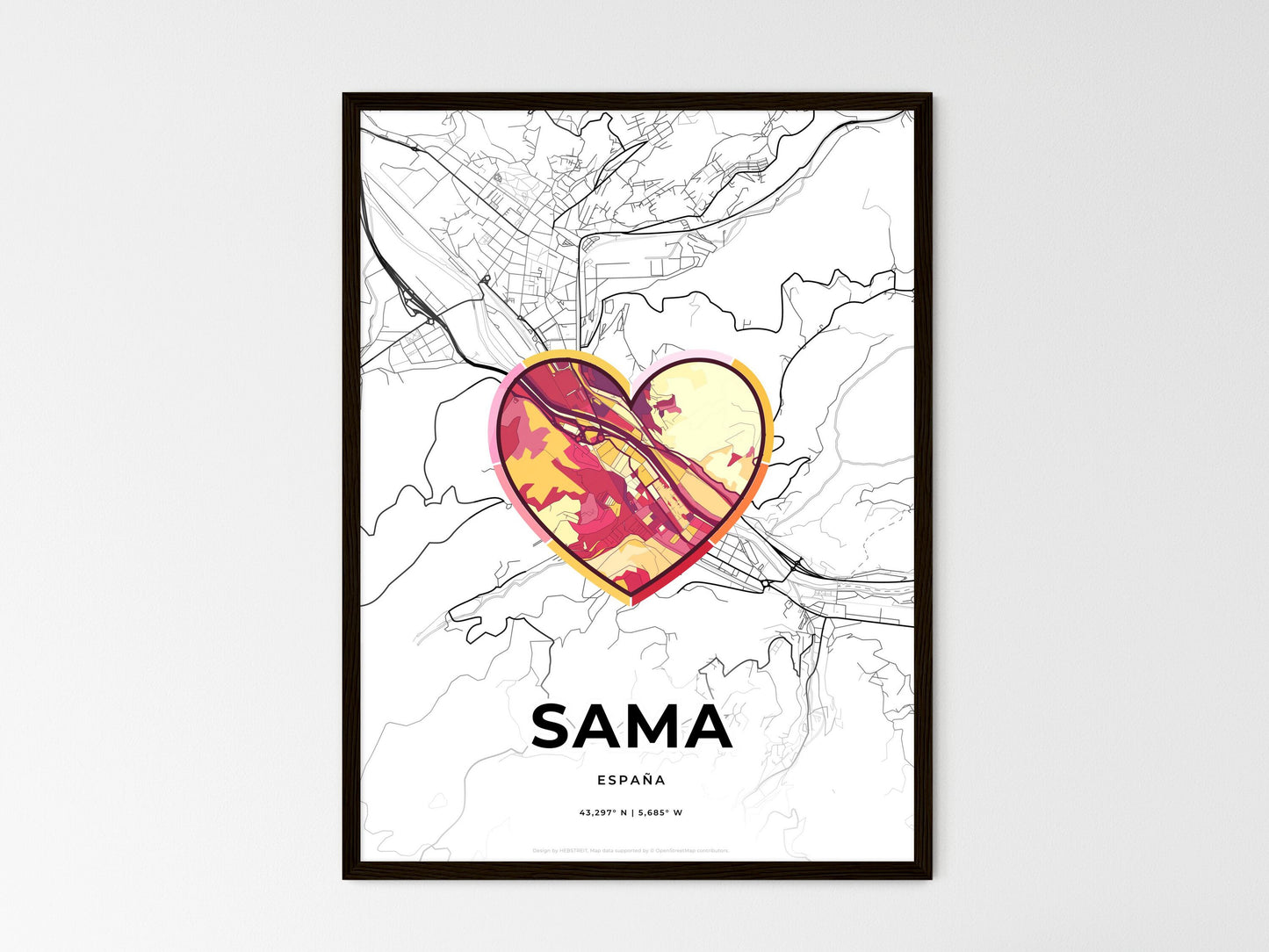 Sama Spain wedding art map with heart icon
