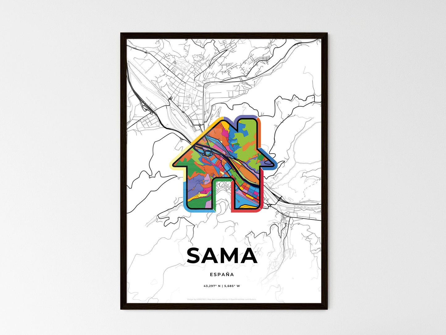 Sama Spain wedding art map with home icon