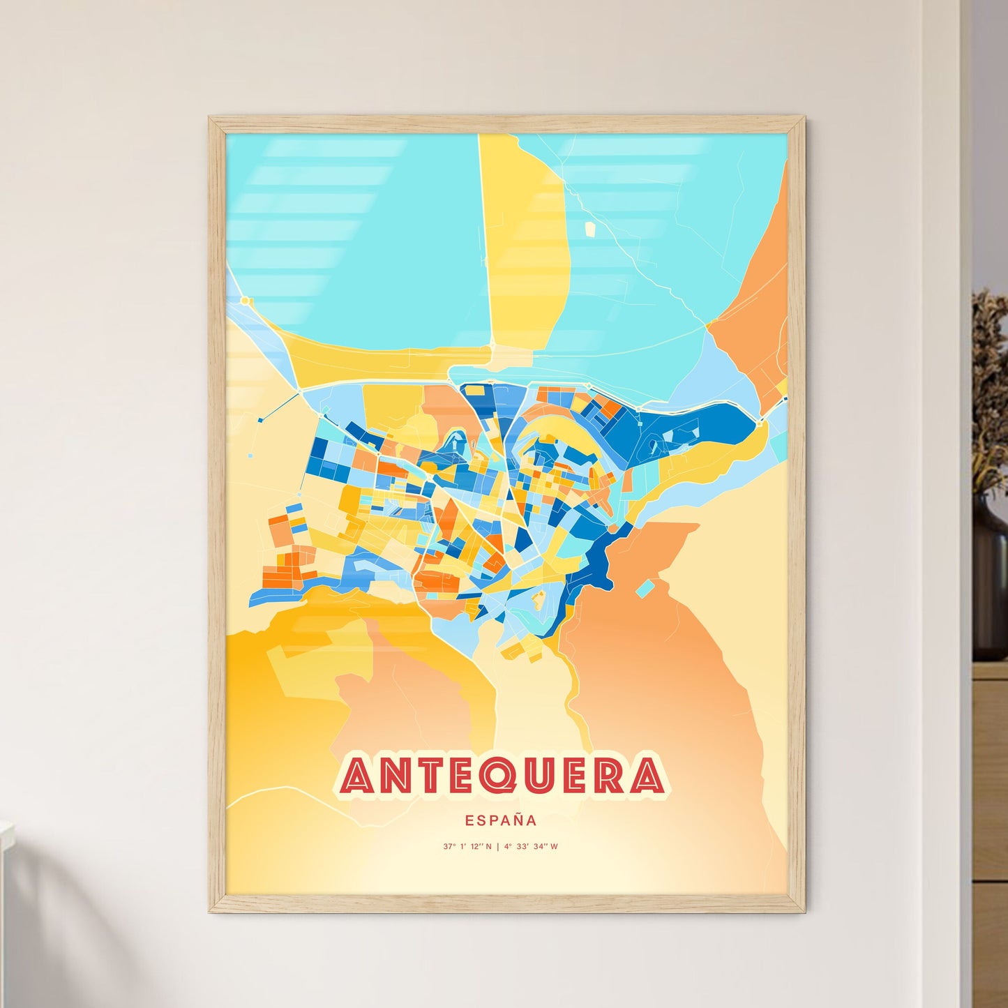 Colorful ANTEQUERA SPAIN Fine Art Map Blue Orange