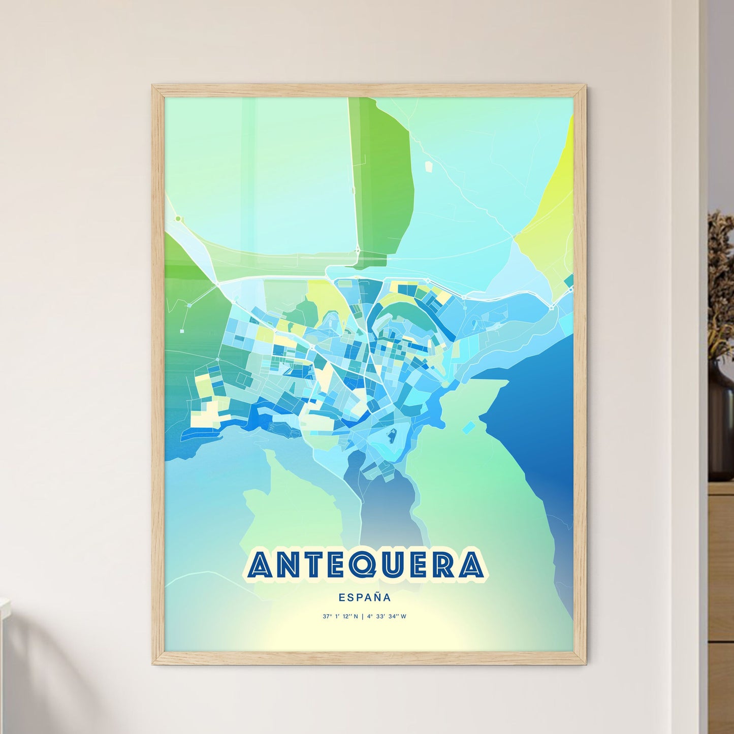 Colorful ANTEQUERA SPAIN Fine Art Map Cool Blue