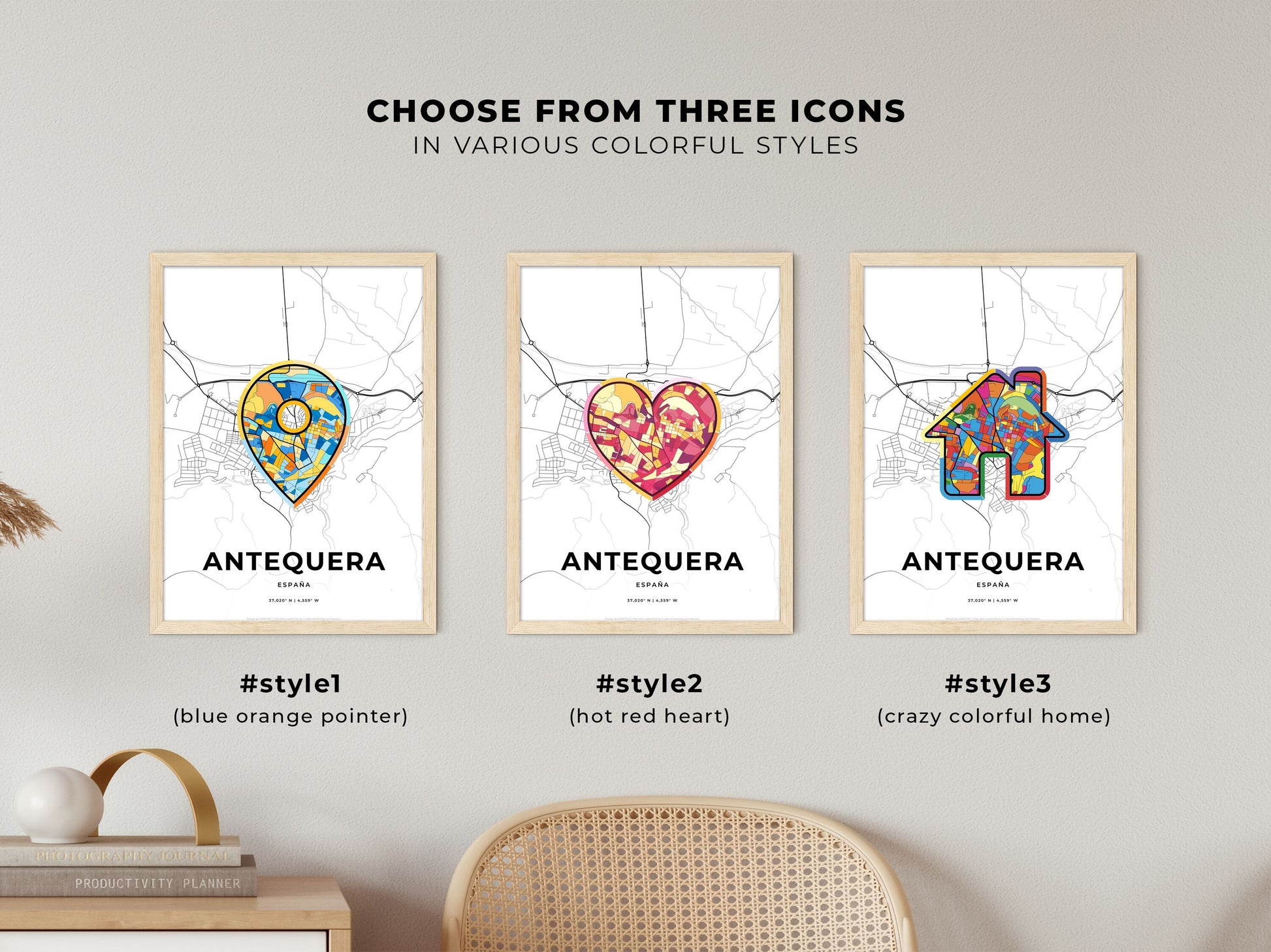 Antequera Spain maps with colorful icons