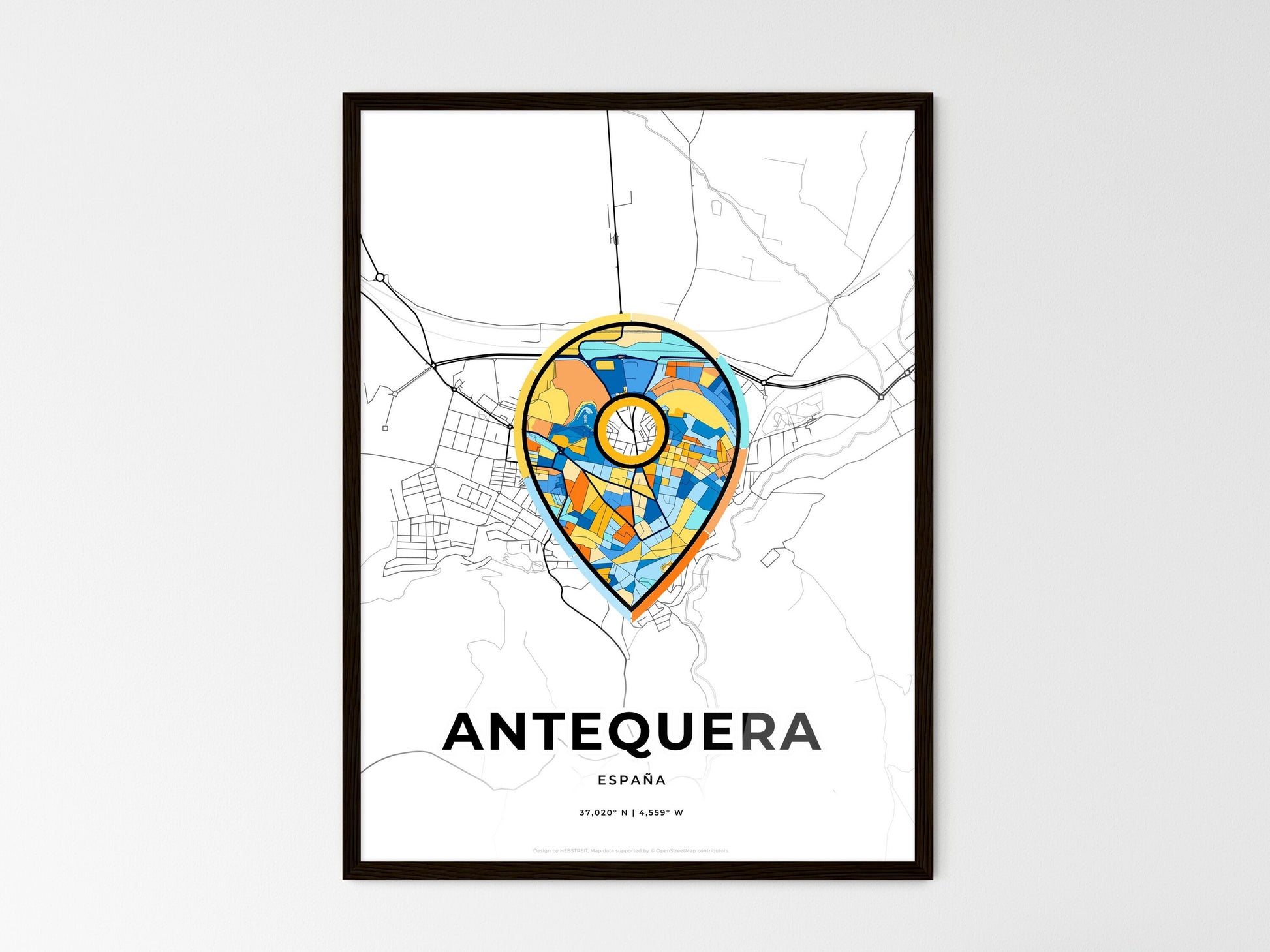 Antequera Spain wedding art map with pointer icon