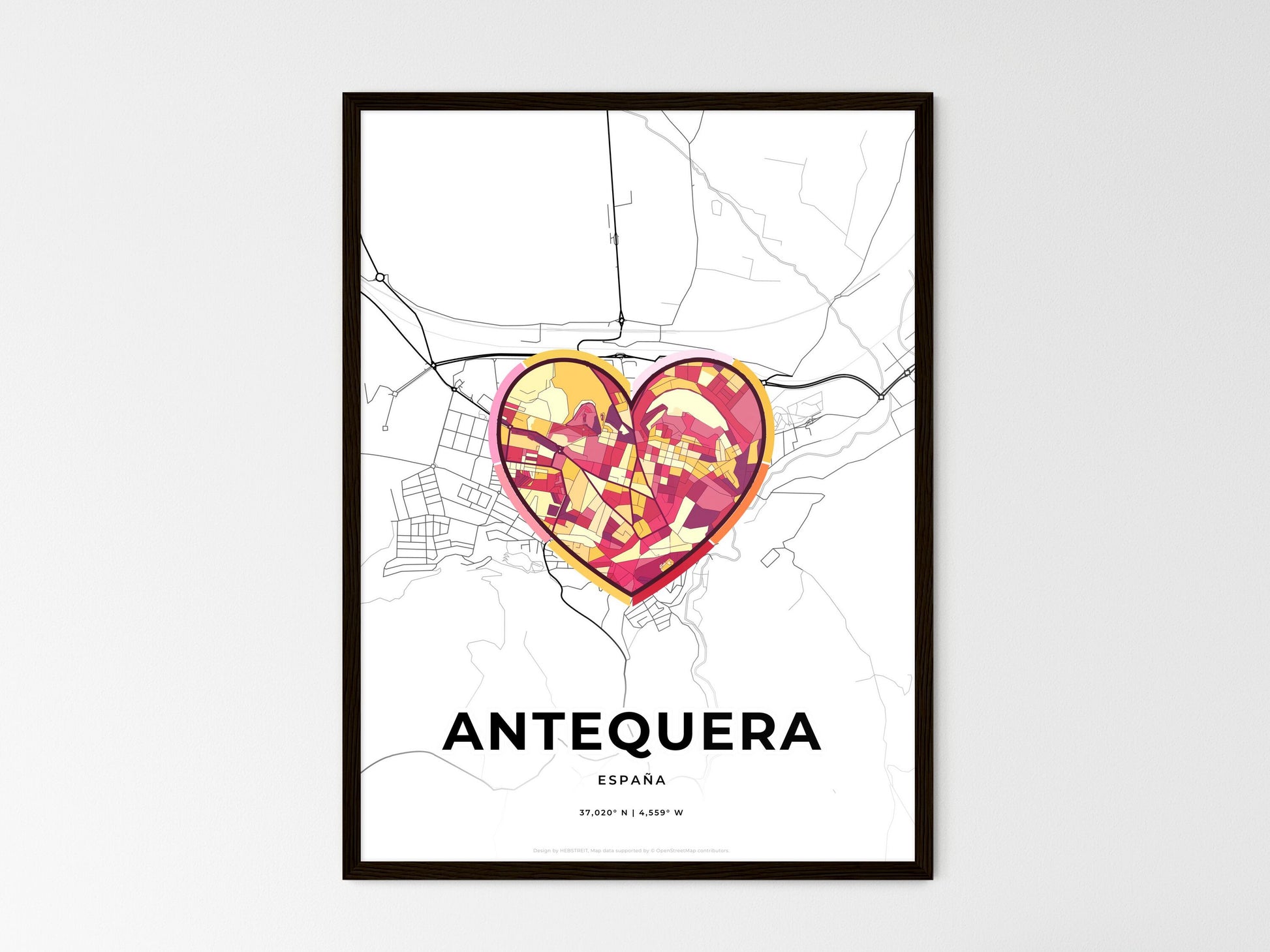 Antequera Spain wedding art map with heart icon