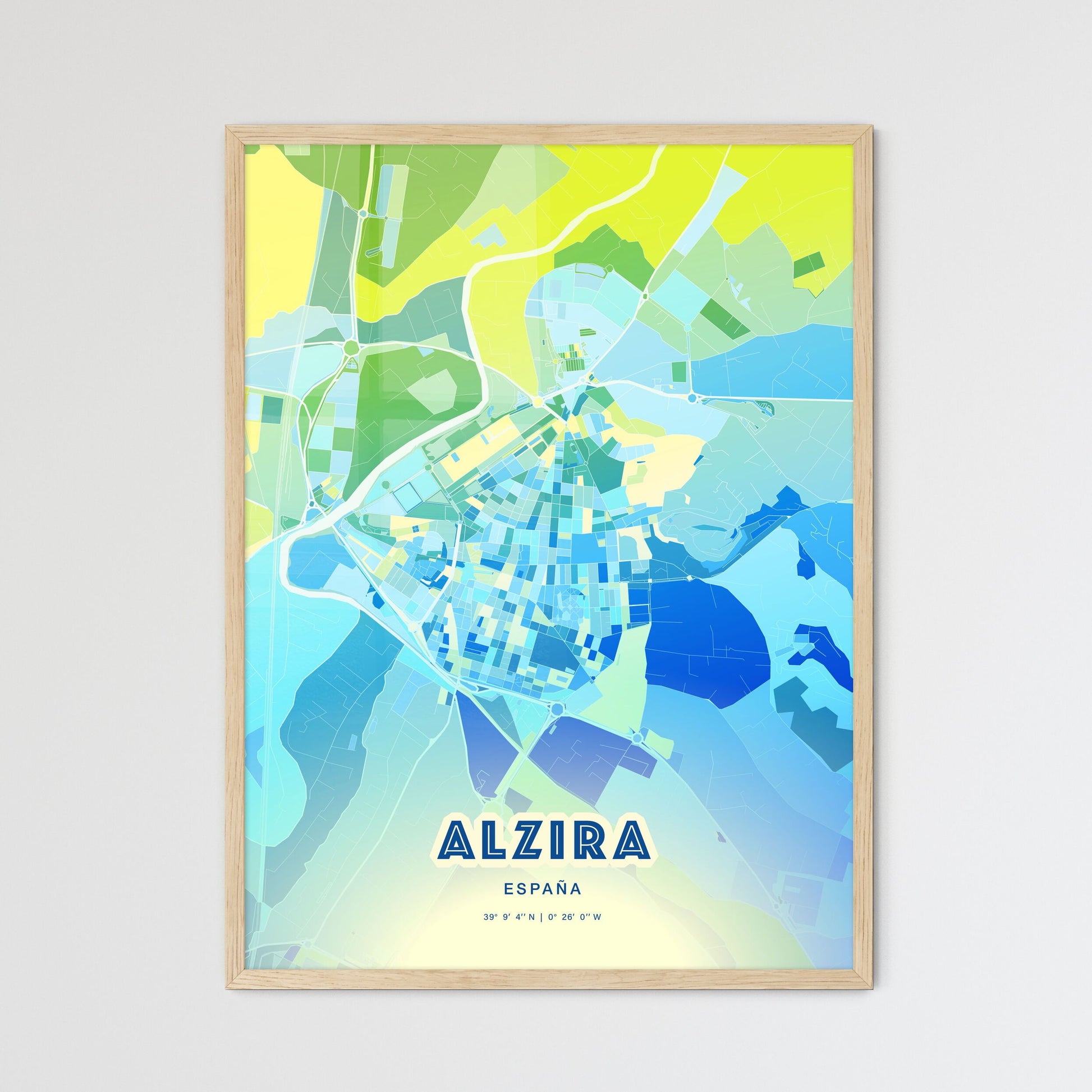 Colorful ALZIRA SPAIN Fine Art Map Cool Blue