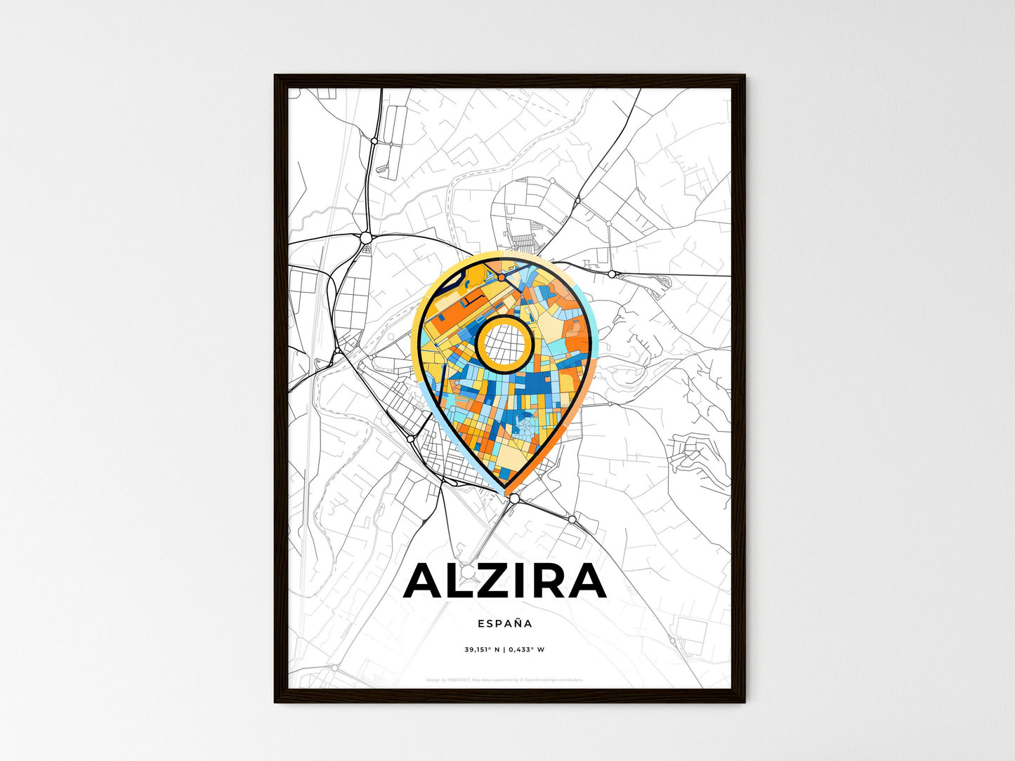 Alzira Spain wedding art map with pointer icon