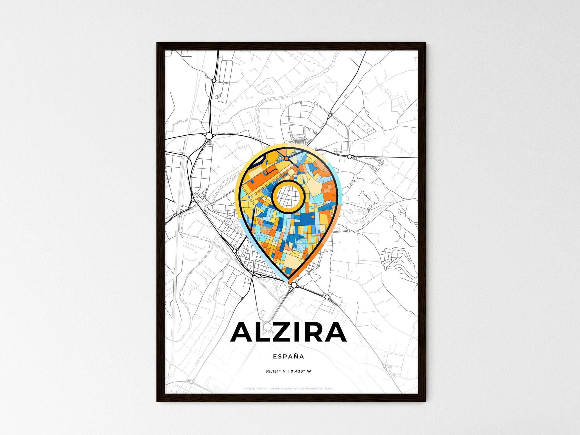 Alzira Spain wedding art map with pointer icon