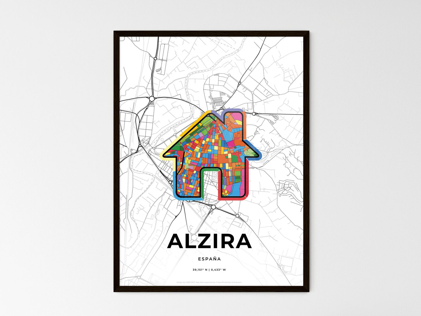 Alzira Spain wedding art map with home icon