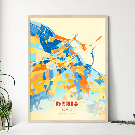 Colorful DENIA SPAIN Fine Art Map Blue Orange