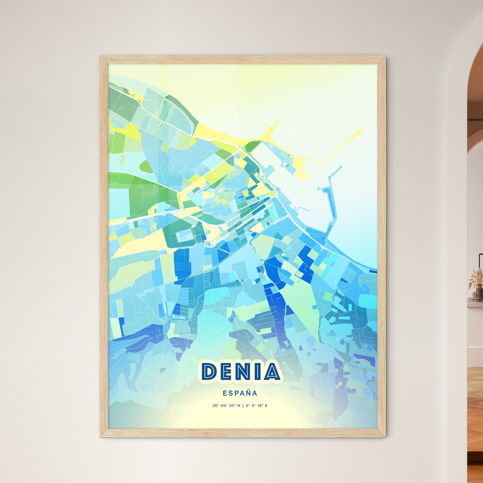 Colorful DENIA SPAIN Fine Art Map Cool Blue