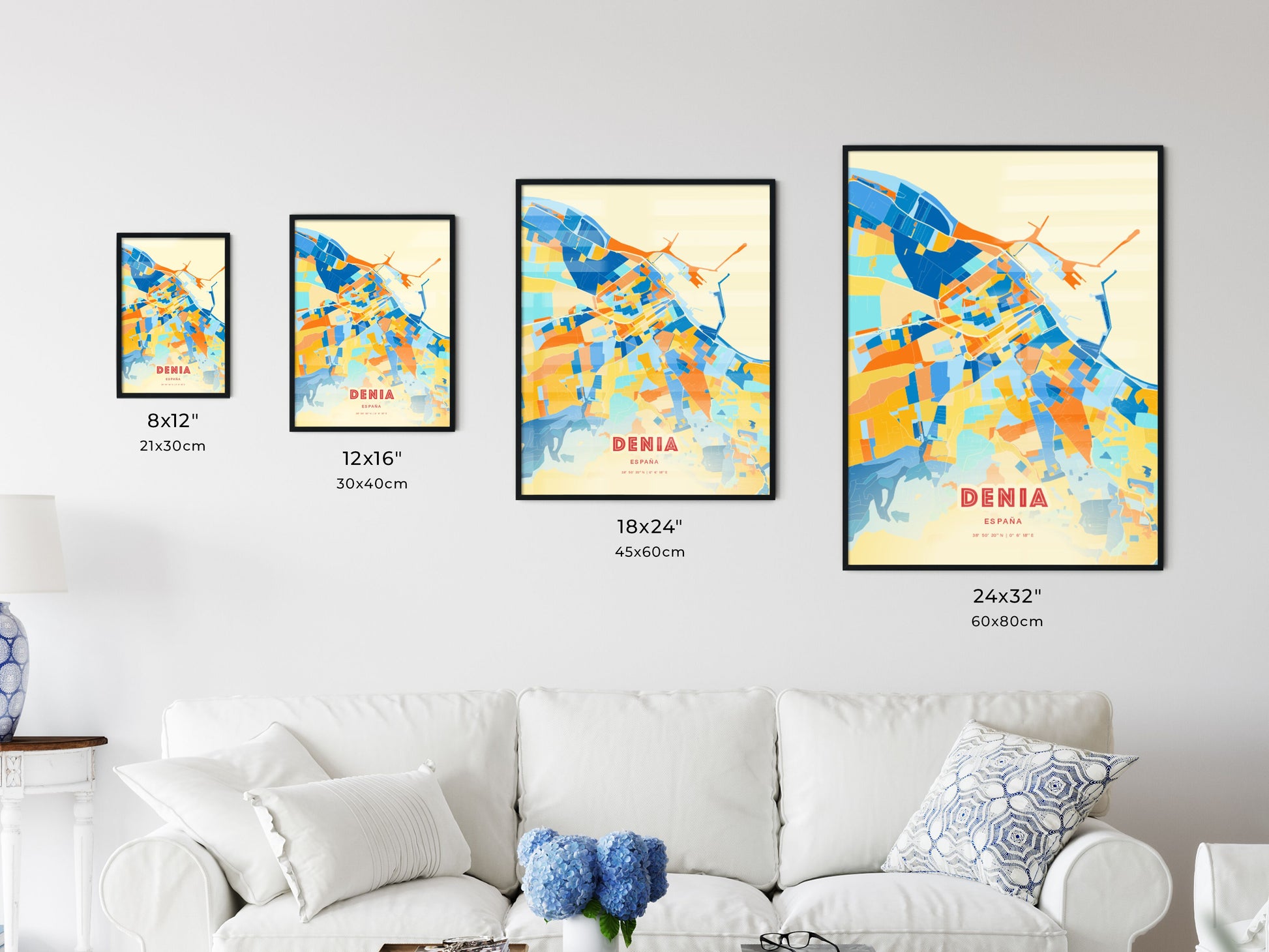 Colorful DENIA SPAIN Fine Art Map Blue Orange