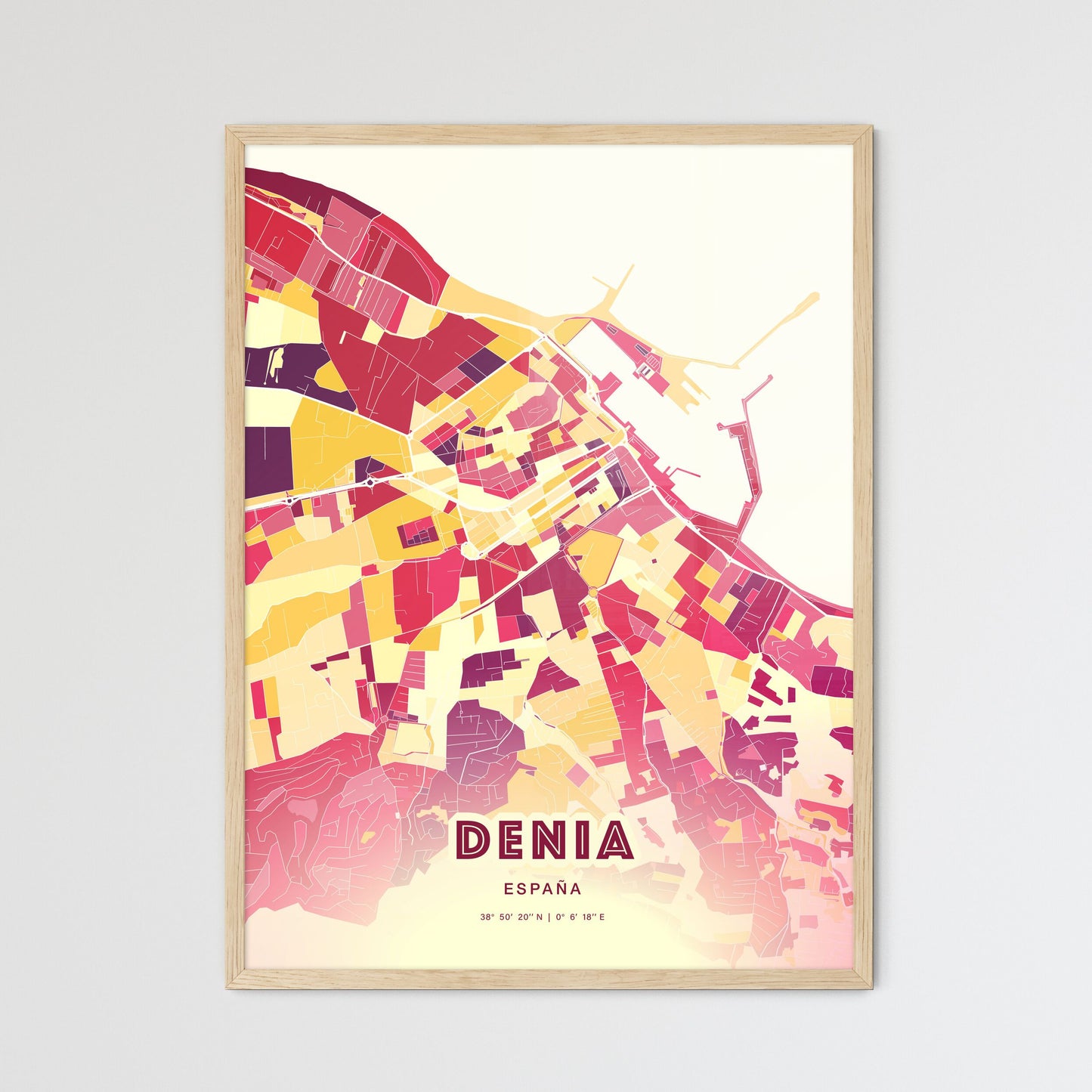 Colorful DENIA SPAIN Fine Art Map Hot Red