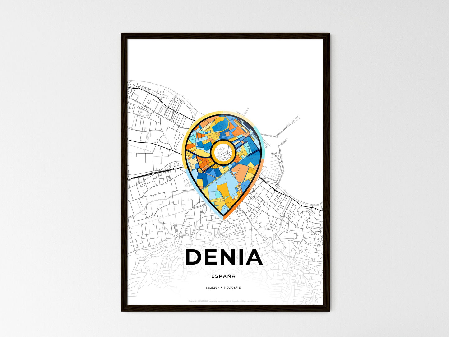 Denia Spain wedding art map with pointer icon