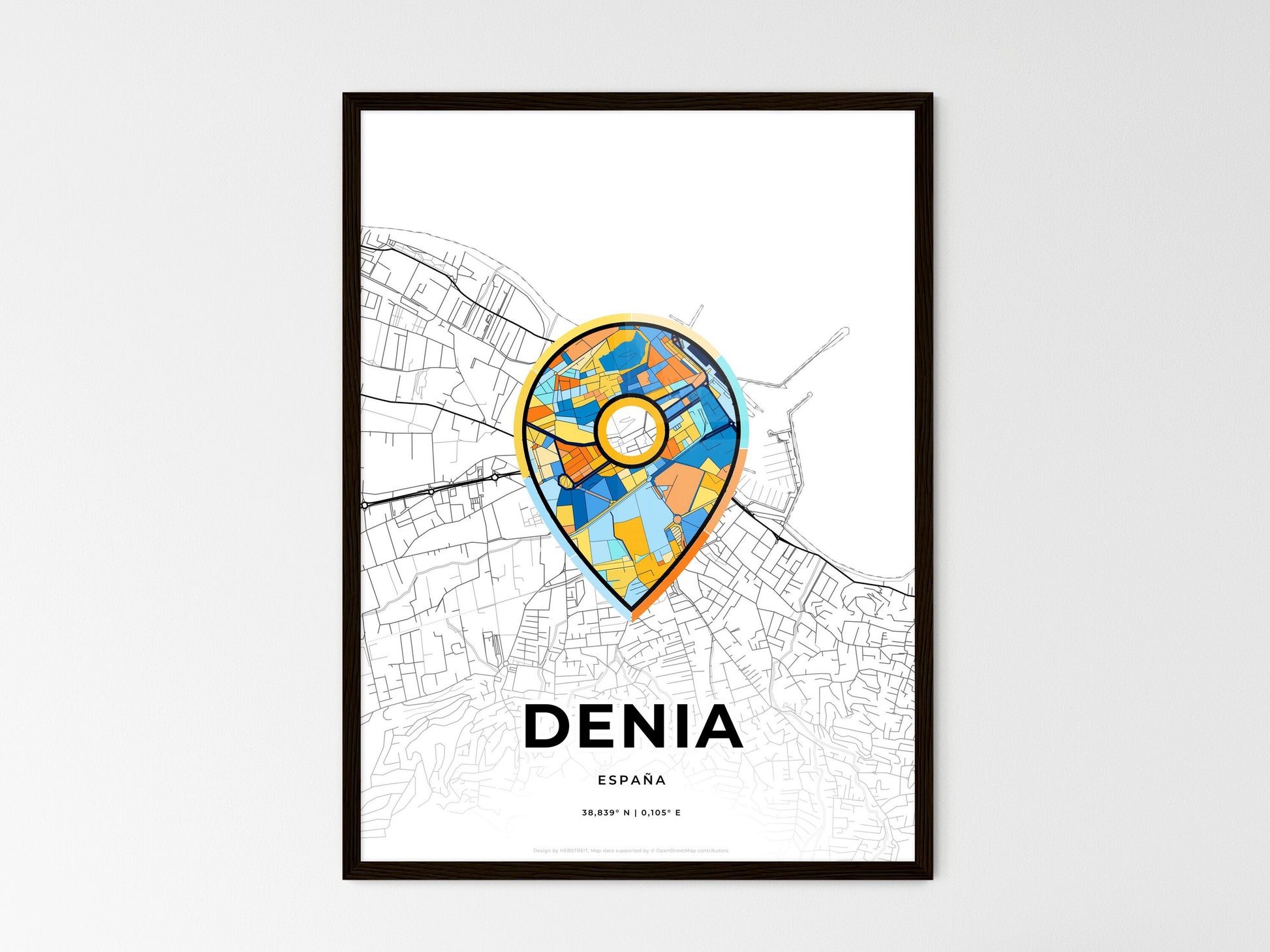 Denia Spain wedding art map with pointer icon