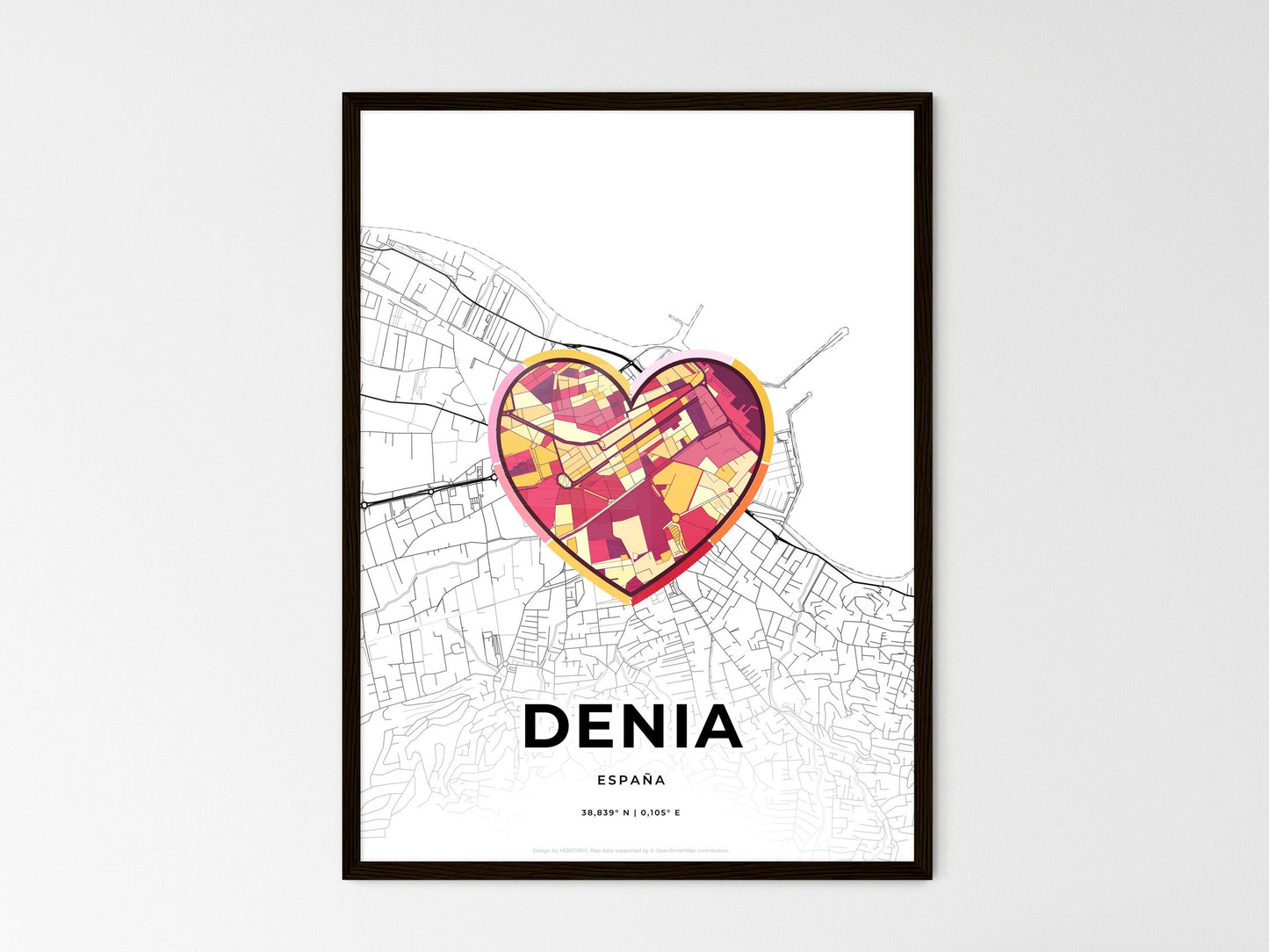 Denia Spain wedding art map with heart icon