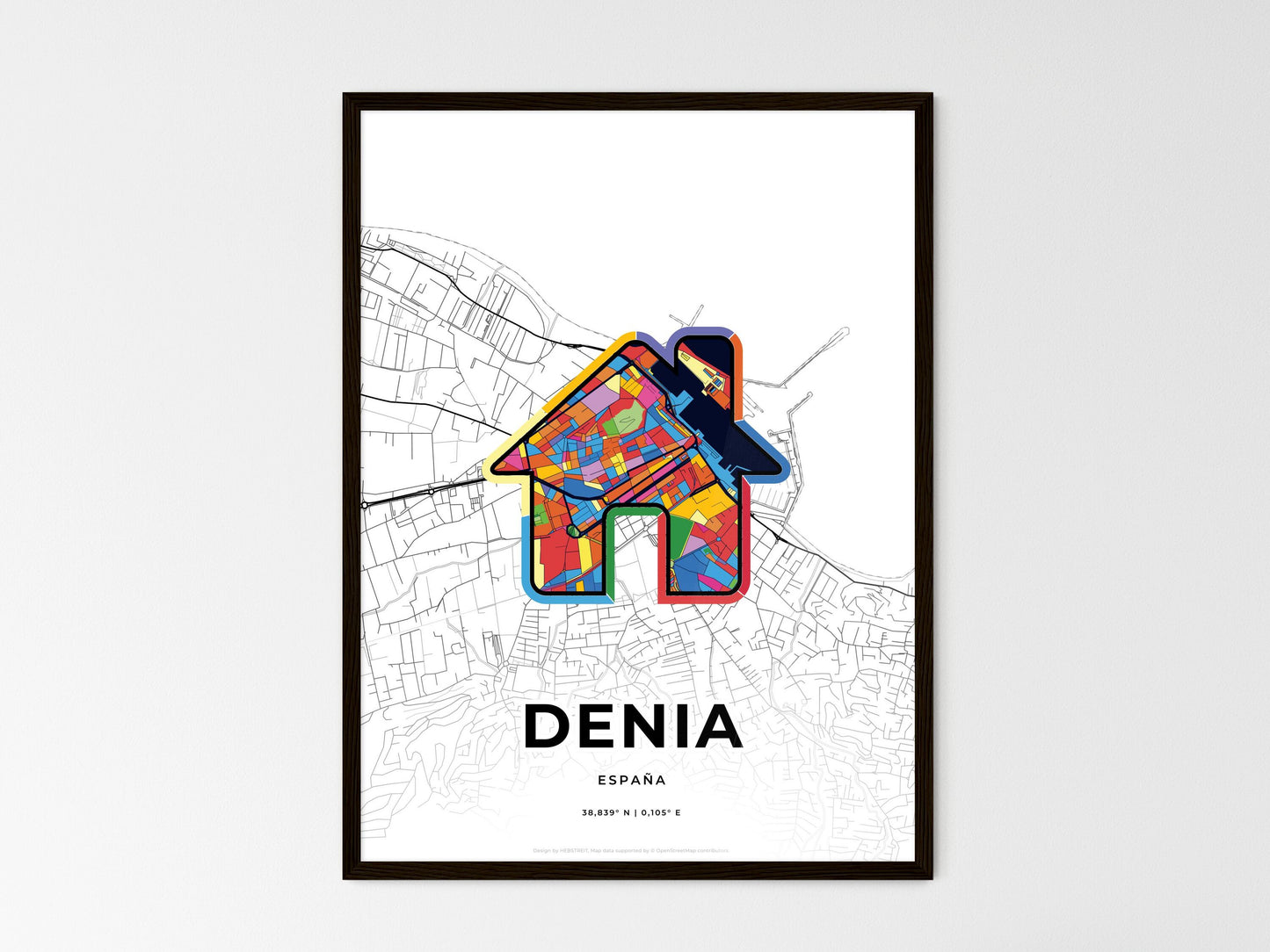 Denia Spain wedding art map with home icon